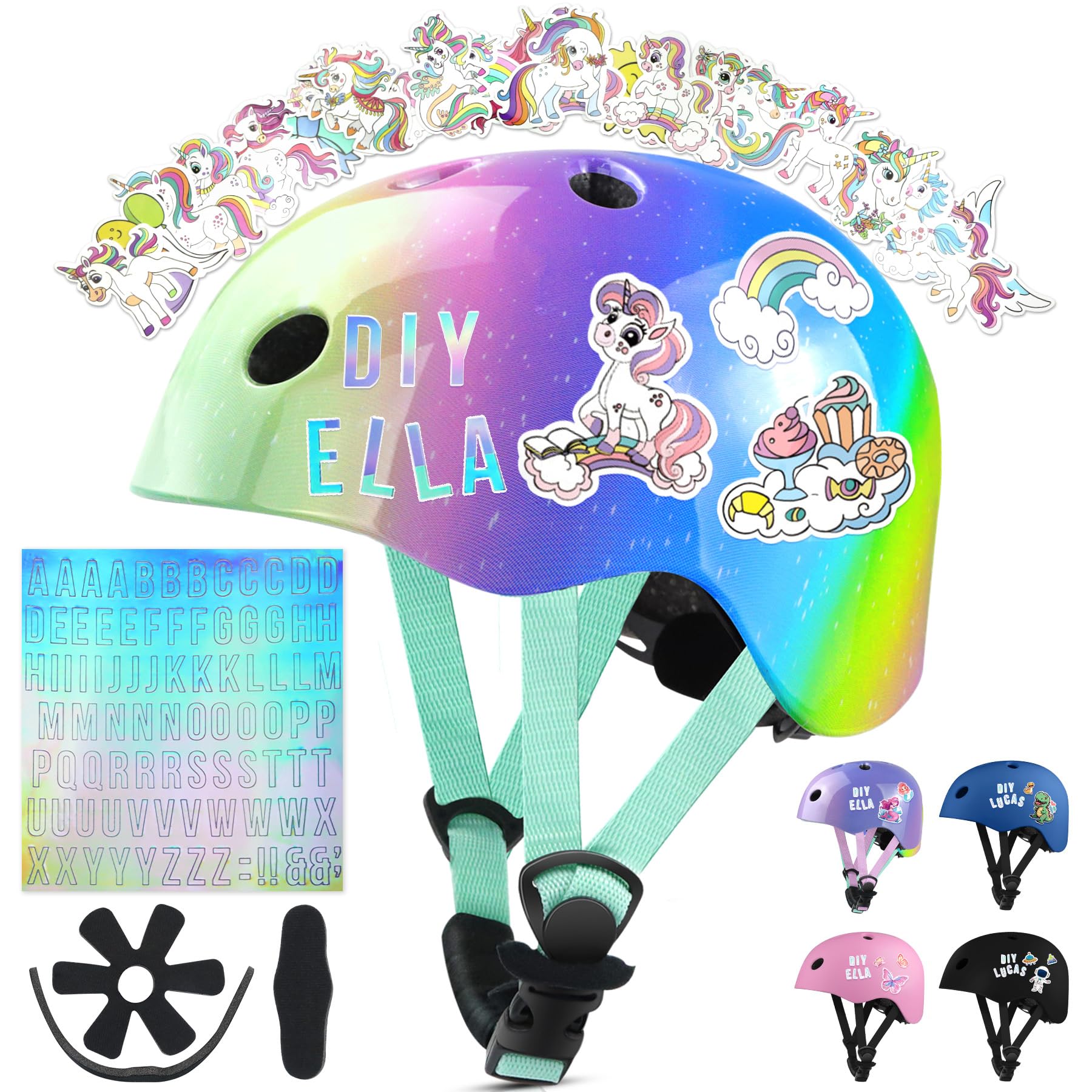 Vvinca Toddler Kids Bike Helmet for Ages 1-2-3-4-5-6-7-8 Years with DIY Stickers, Kids Helmet for Multi-Sport Skateboard Scooter Roller Skating Adjustable Birthday Gift for Child Girls Boys