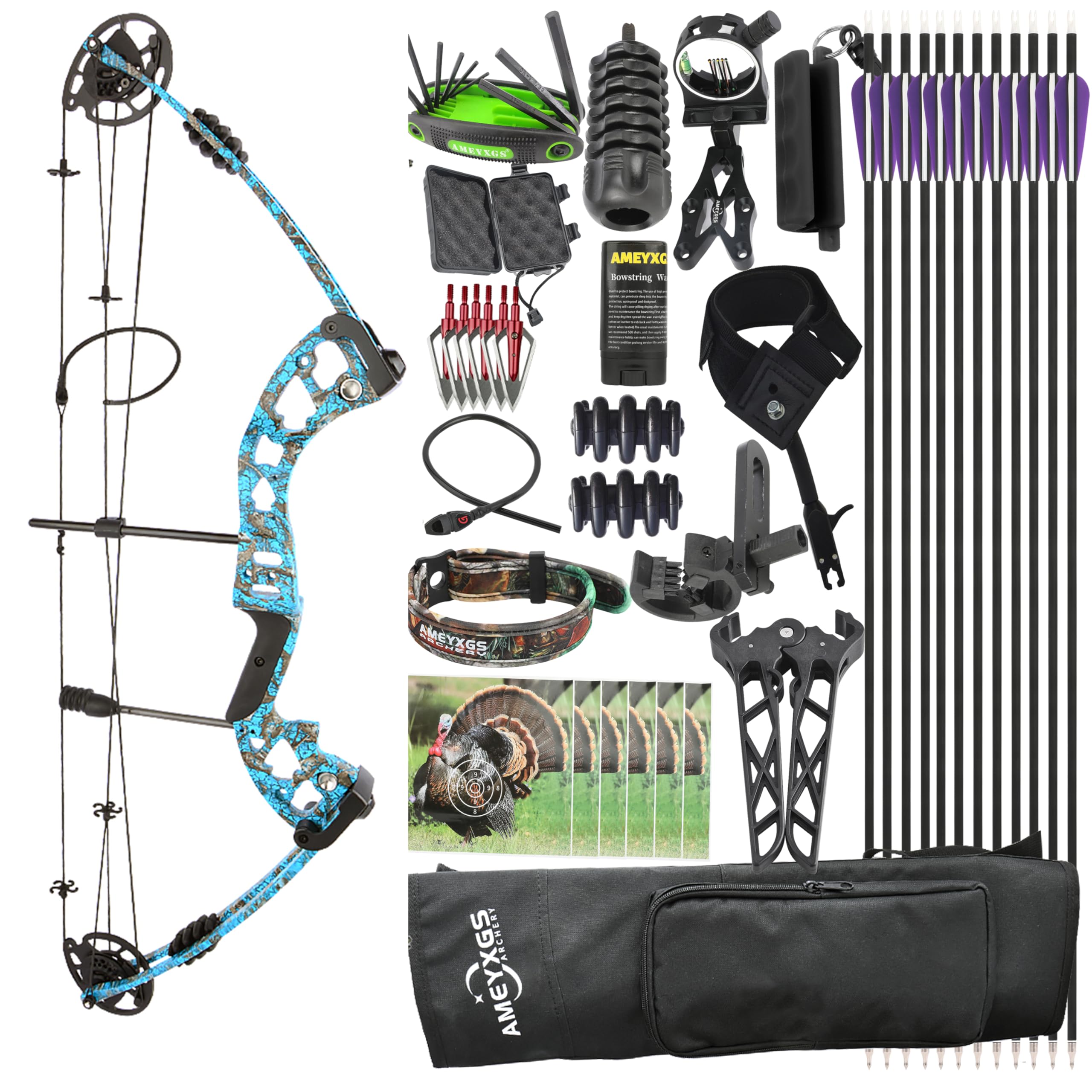 Set arco compound 30-55 libbre per adulti e principianti - Arco da caccia per destrimani con kit completo di accessori per la caccia all'aperto, la pesca e il tiro al bersaglio