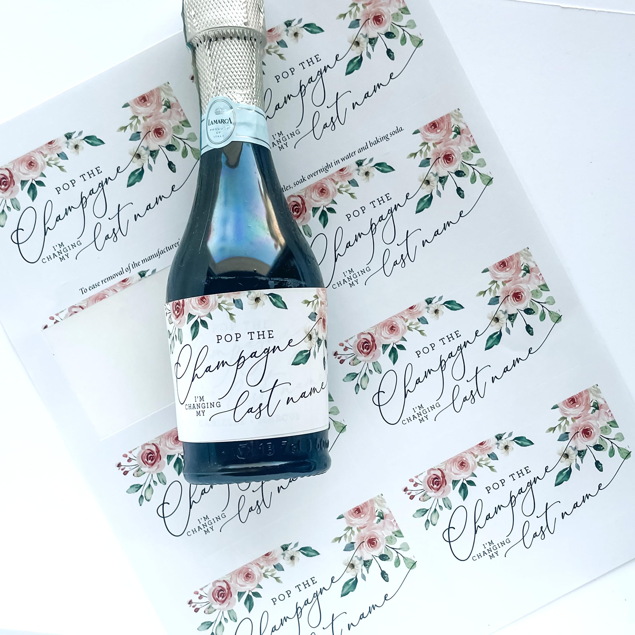 Pop the Champagne I'm Changing My Last Name Labels - Mini Champagne Bottle Stickers - Bride Squad Favor - Bridal Shower Favor - Set of 32 - LABEL ONLY