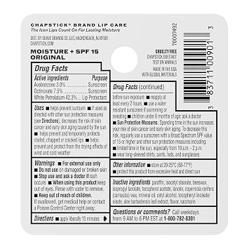 ChapStick Moisturizer Original Lip Balm Tubes, SPF 15 and Skin Protectant - 0.15 Oz (Pack of 12)