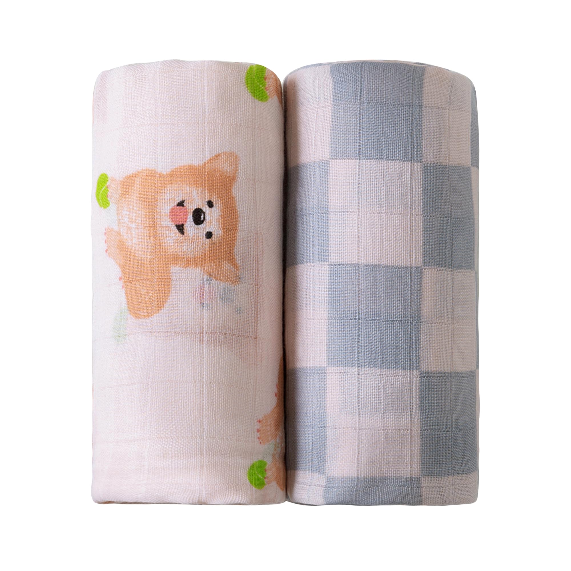 Viviland Muslin Swaddle Blankets, Breathable and Skin-Friendly Baby Receiving Blankets, 2-Pack Corgi, 47 x 47 inches