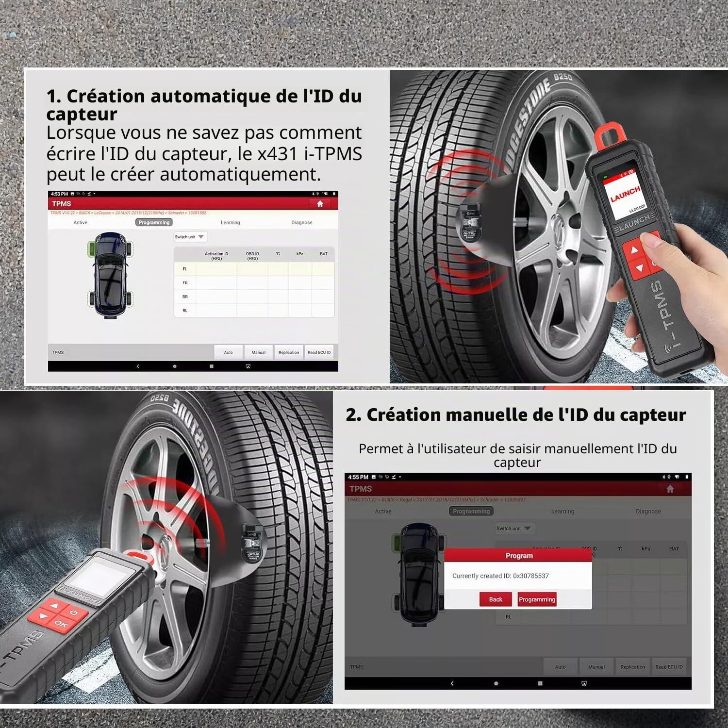 LAUNCH X-431 i-TPMS Outil de Réapprentissage TPMS Détecteur de Pression des Pneus, Activation/Réapprentissage/Programmation des Capteurs, Fonctionne w/ X431 Scanners/i-TPMS APP(peut être utilisé seul)