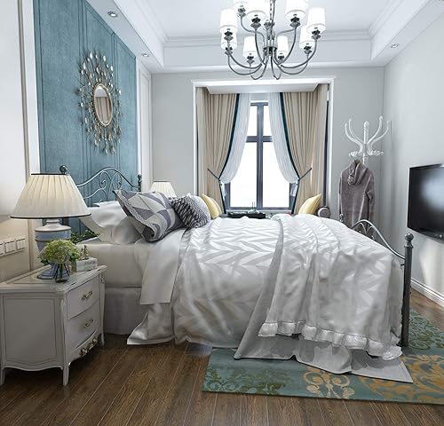 Miniatura 9 de YALAXON Marco de cama de metal resistente vintage tamaño Queen con cabecero y estribo, base de cama básica, no necesita somier (Queen, gris plateado)