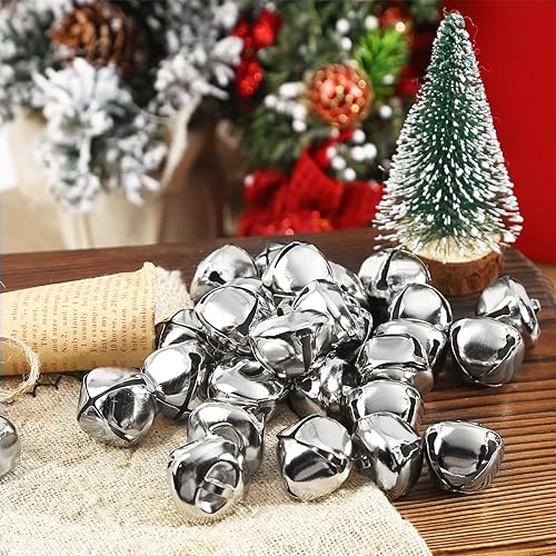 Miniatura 5 de MCPINKY 300 cascabeles a granel, campanas de manualidades de 1 pulgada de cascabel plateado para decoración del hogar de Navidad