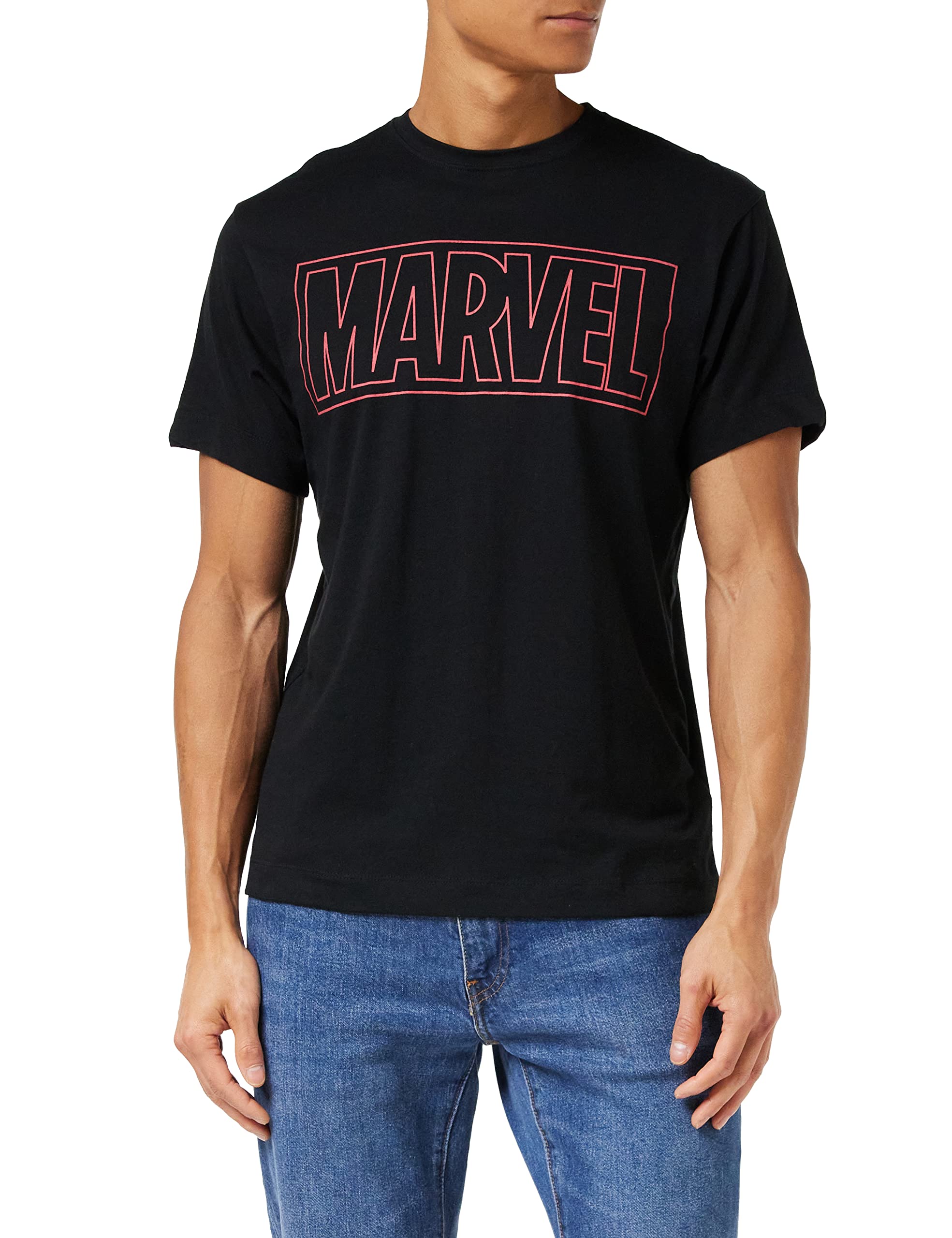Marvel Men's Outline Logo Regular Fit Crew Neck Short Sleeve T - Shirt, Black (Black Blk), X-Large (Manufacturer Size:X-Large)