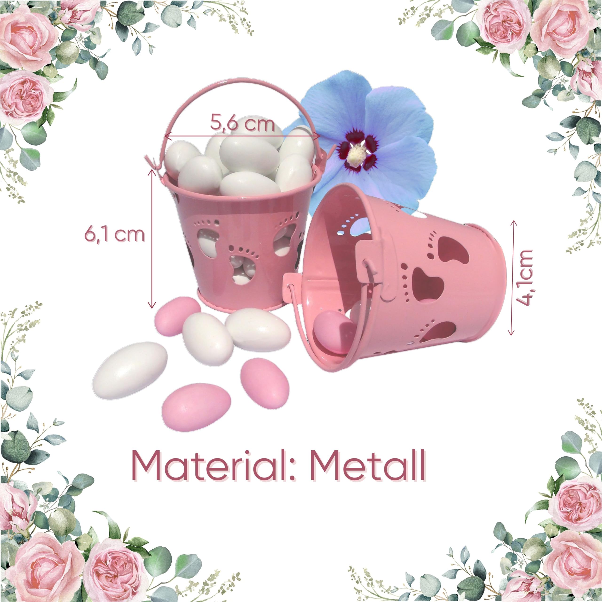 EinsSein Set 5 Mini Secchielli Portaconfetti Azzurro 5,5x6,2cm - Scatoline Metallo E Cartone Per Bomboniere Battesimo E Matrimonio