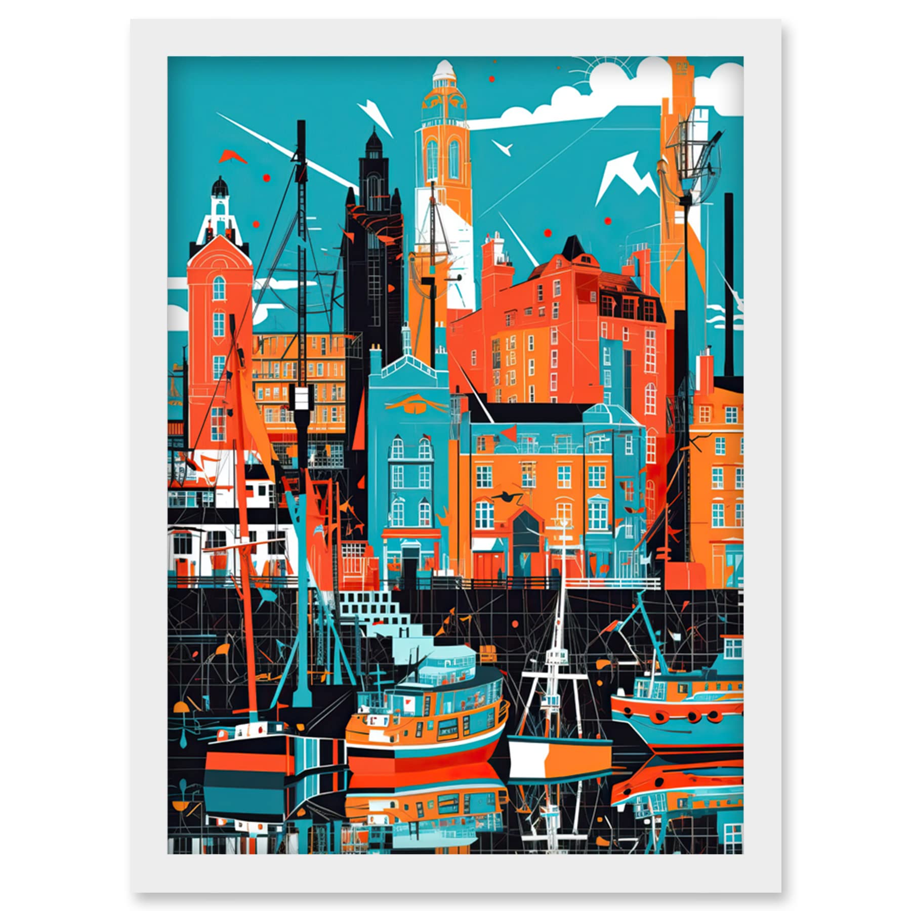 Artery8 Liverpool Royal Albert Dock Waterfront Cityscape Artwork Framed Wall Art Print A4