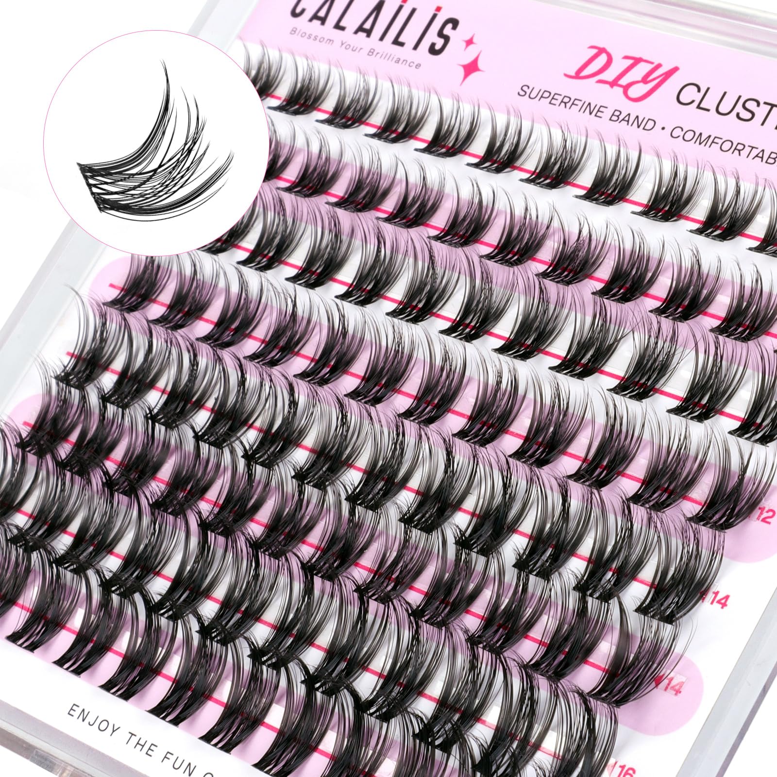 CALAILIS Rzęsy pojedyncze, 96 szt. DIY pojedyncze rzęsy do samodzielnego stosowania do przedłużania rzęs w domu, 10-16 mm D Curl Cluster Individual Lashes (HD10-MIX)