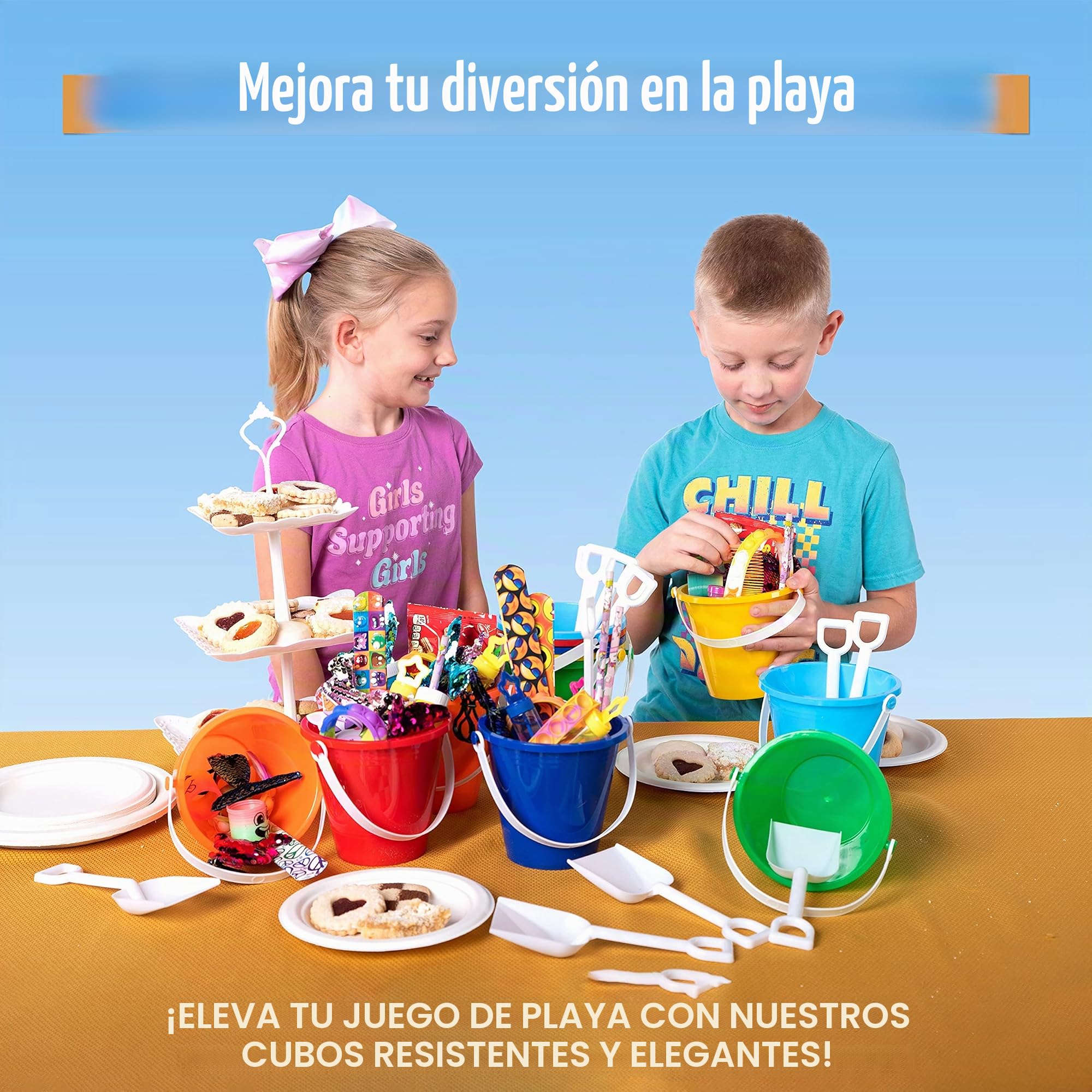 Sloosh 12 Juegos de Cubos de Arena con Palas para Niños Cubos de Playa Juguetes Regalos para Fiestas Juego de Cubos de Plástico con Asas