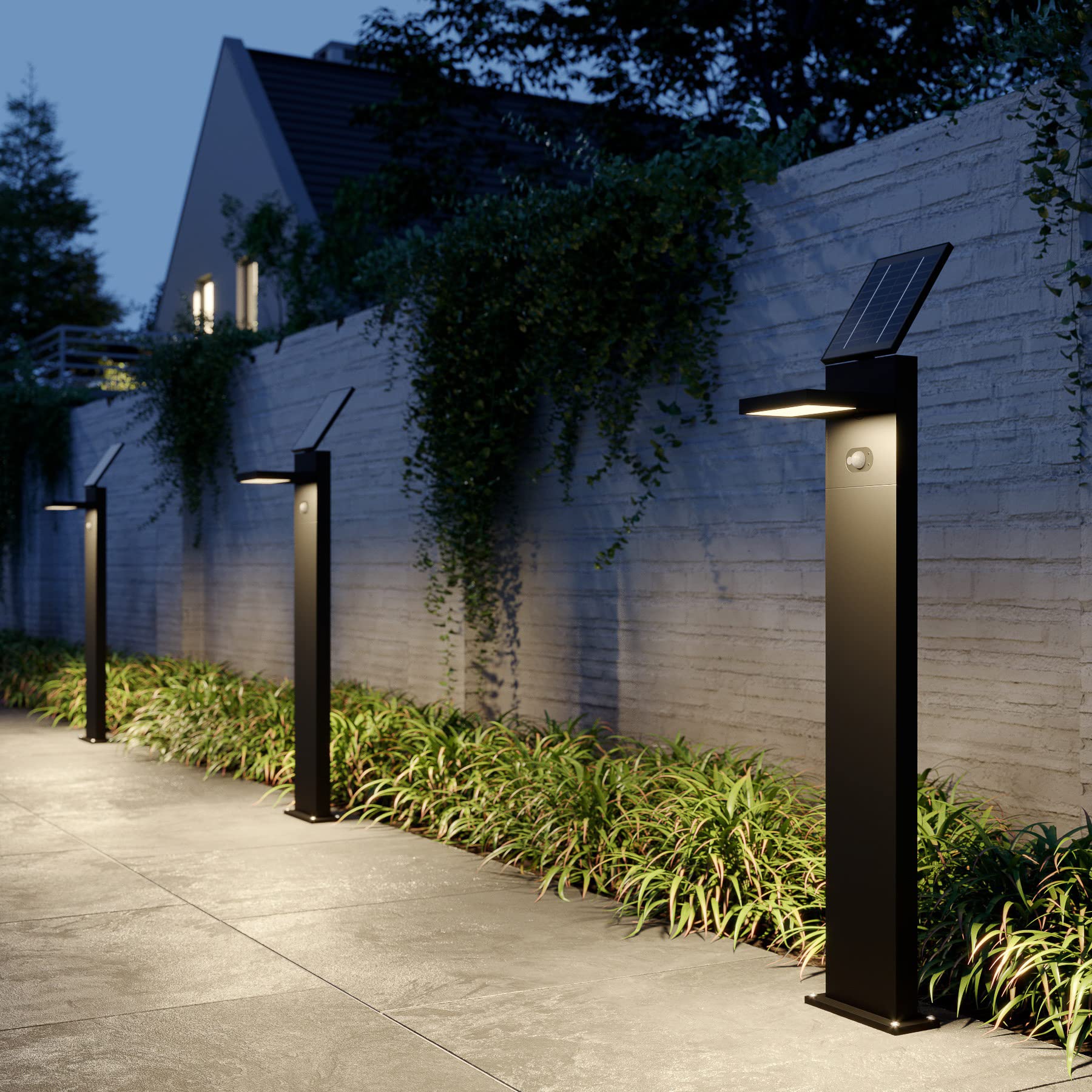 Lucande LED Solarleuchten Silvan mit Bewegungsmelder (spritzwassergeschützt (Modern) in Schwarz aus Aluminium (1 flammig,) - Solarlampe Solarleuchte Garten