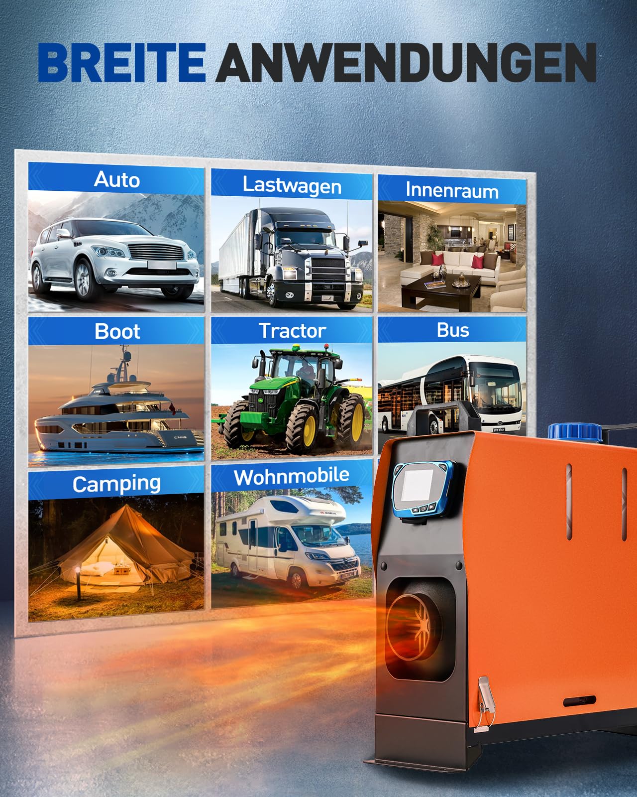 Calentador de aire diésel portátil de 5 kW y 12 V, silencioso, con silenciador, todo en uno, de un solo orificio, con control remoto y pantalla LCD para coche, caravana, barco, autocaravana, interio