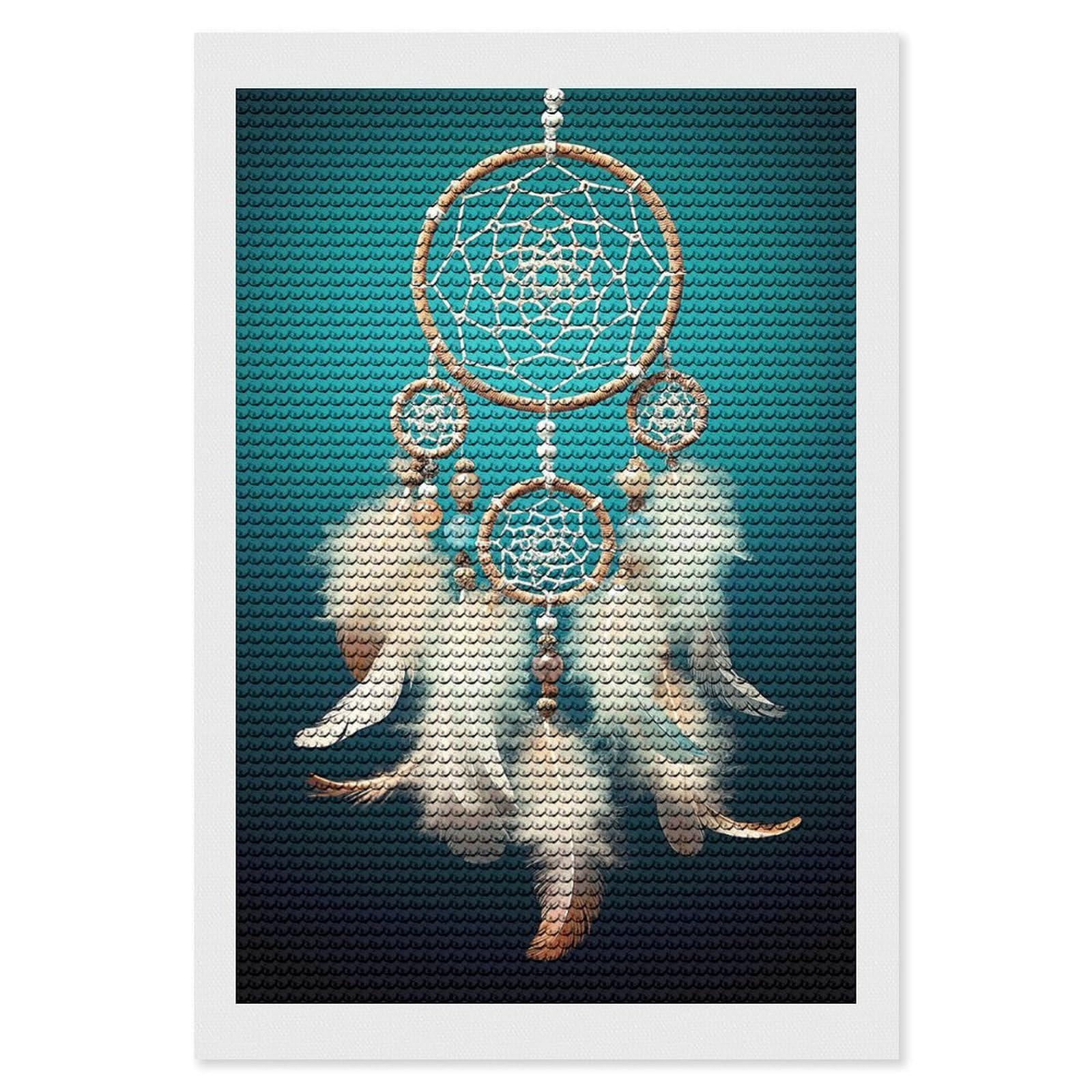 Diamond Painting Kits for Adults - DIY Diamond Art Kits for Beginners - Full 5D Paint Drill Diamond Dots Paintings- White Dream Catcher Feather Diamonds Pictures Gem Art And Craft Wall Decor 8"x12"