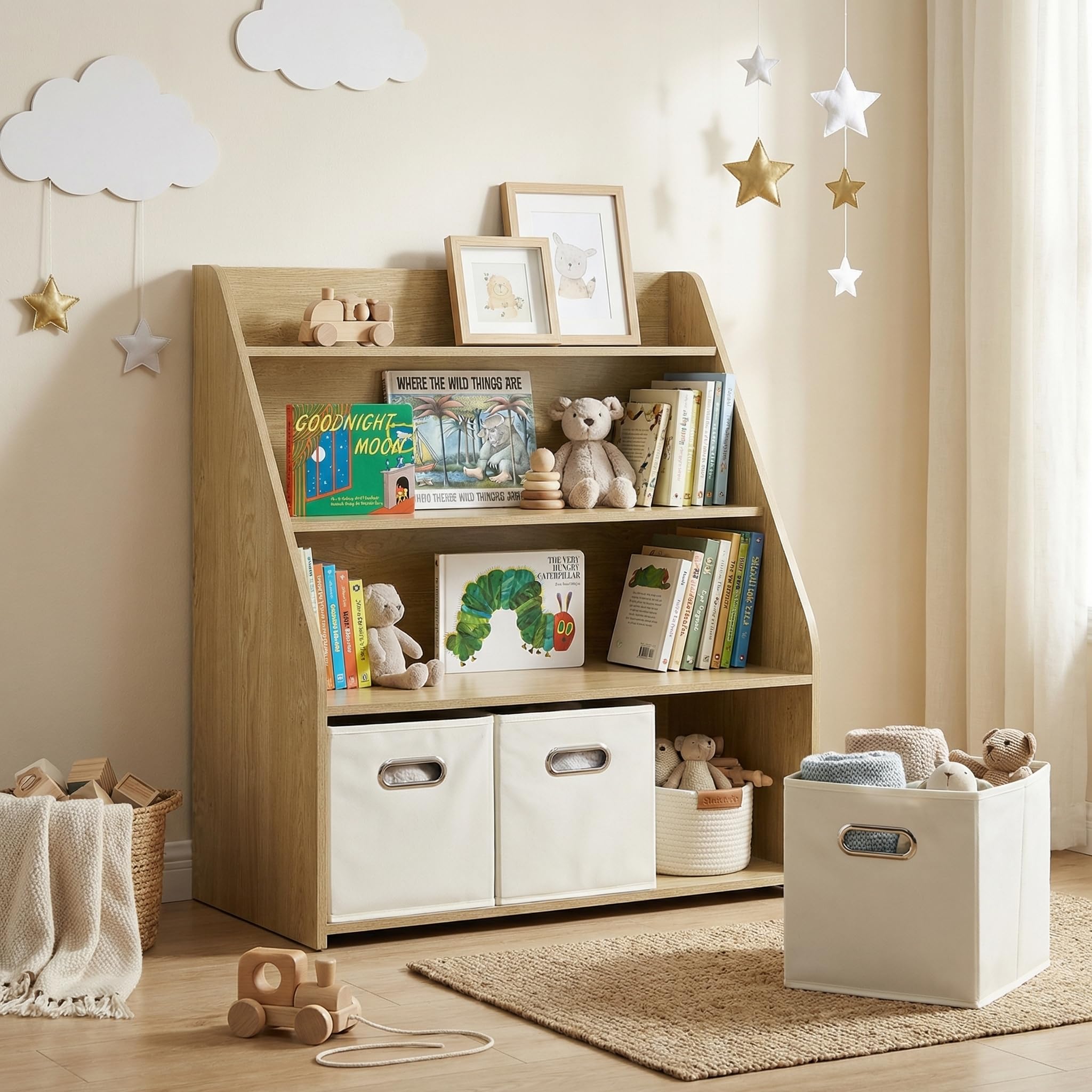 EFURDEN Estantería de Madera para niños con 3 cajones extraíbles, estantería para Juguetes y Libros 3 en 1 para habitación Infantil y Sala de Juegos, estantería de Almacenamiento Montessori