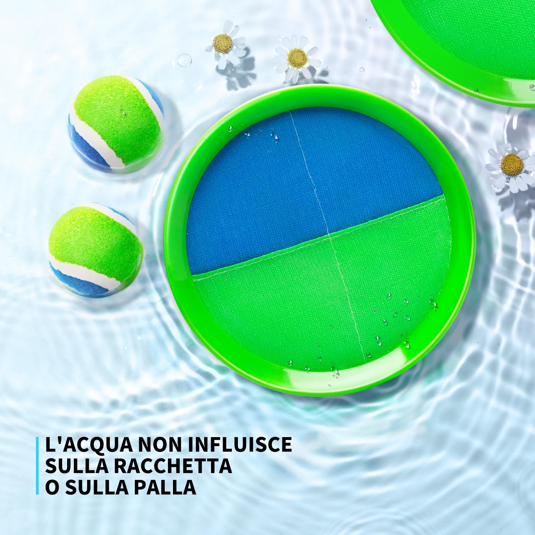 U&C Planet Catchball Game - Gioco di Lancio e Cattura della Palla in Velcro Impermeabile per Bambini 3-12 Anni - 4 Palette e 4 Palle - Giochi di Famiglia all'Aperto, Blu e Verde