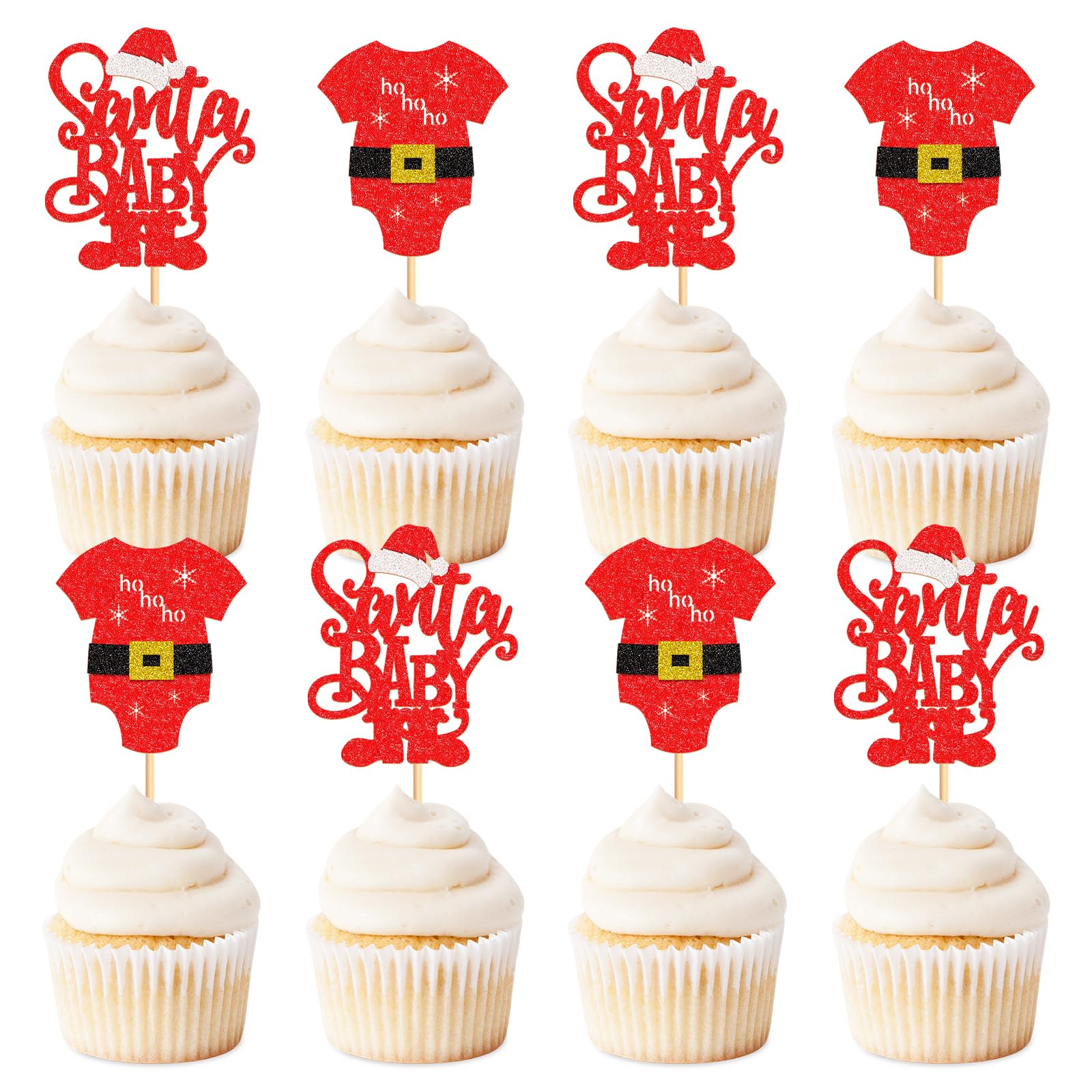 Keaziu 24 Pack Santa Baby Christmas Cupcake Toppers Picks - Red Cloth HoHoHo Celebrate Theme for Birthday Party Cake Decorations Supplies