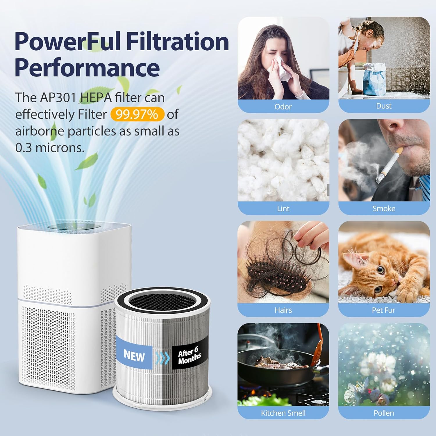 2 Pack AP301 Replacement Filter, Only Compatible with Dayette AP301 AP302 and JOWSET AP301 AP302 Air Purifier, Efficient Air Filter, NOT FOR AP303 AP304 AP401 AP402 AP403 AP404 Air Purifiers - Image 6