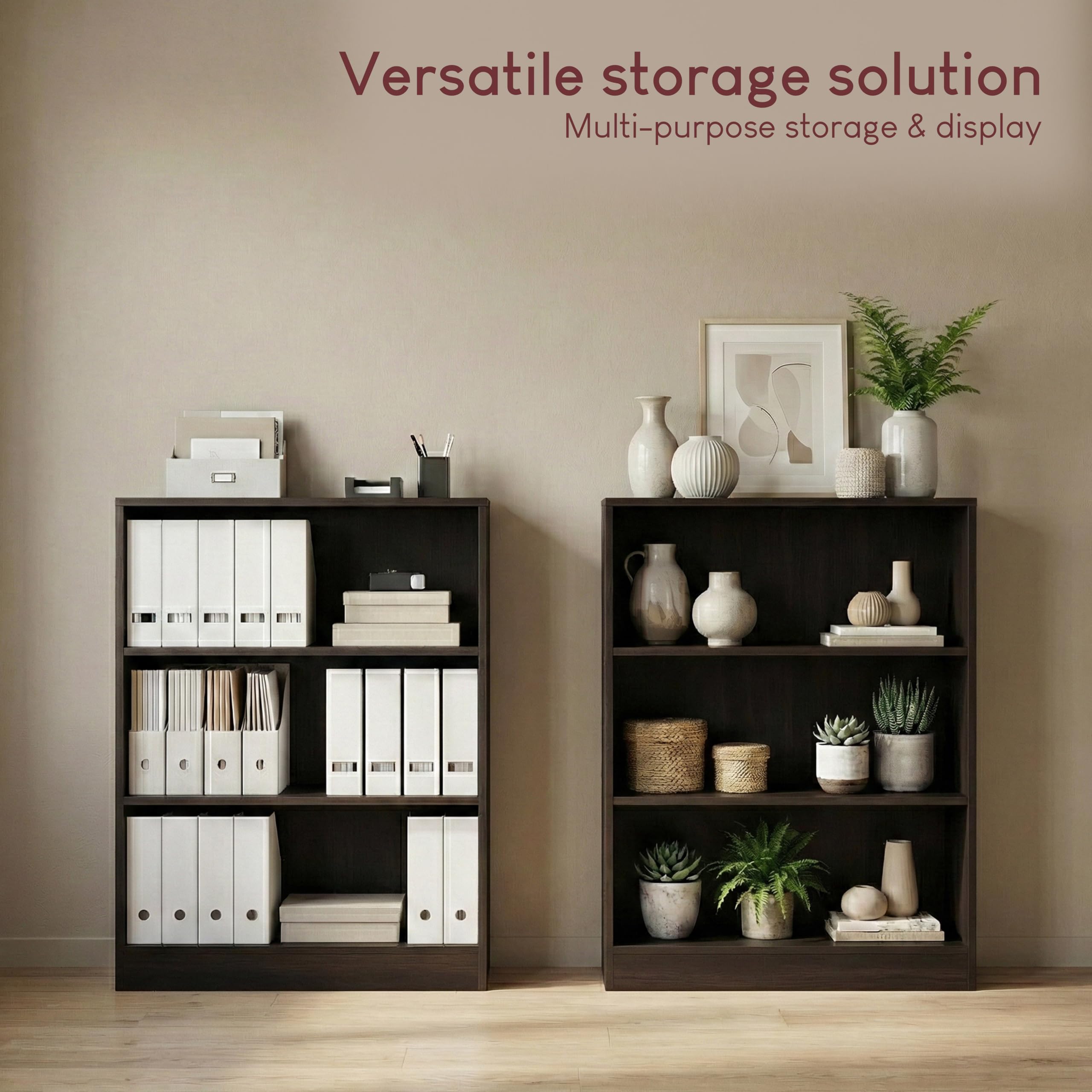 Vida Designs Cambridge Bücherregal mit 3 Ebenen, niedrig, schwarz, Holz-Regaleinheit für Büro, Wohnzimmermöbel