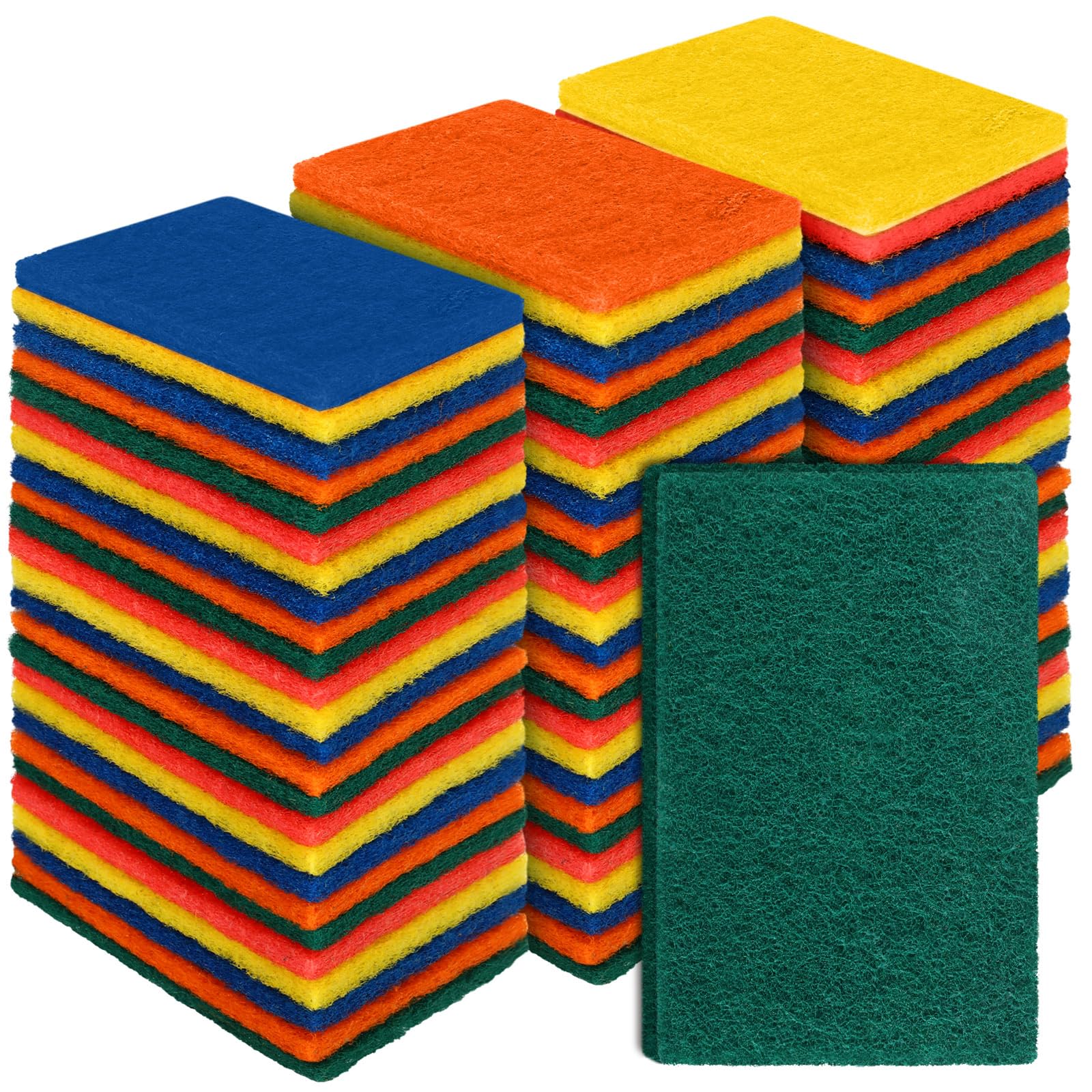 Hoolerry 100 Pcs Heavy Duty Scouring Pads Bulk for Kitchen Dish, Multicolor