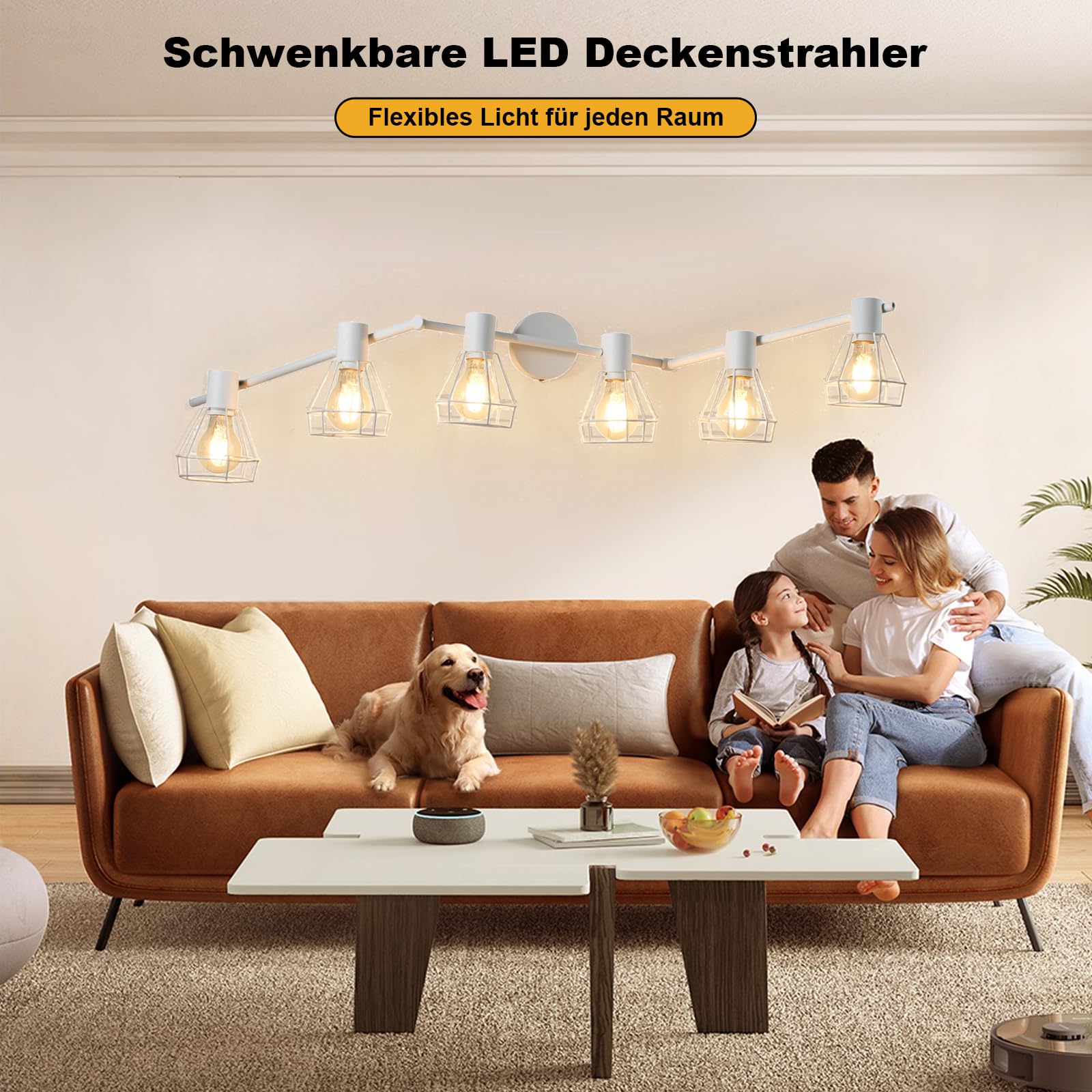 HiBay LED Deckenstrahler 6 Flammig E27 Deckenleuchte Wohnzimmer Weiß Modern Schwenkbar 350° Deckenbeleuchtung für Schlafzimmer Flur, max. 60 Watt Ohne Leuchtmittel | Schlafzimmerlampe 350° Drehbar Deckenbeleuchtung 230V Max. 60 Watt für Wohnzimmer Küche K