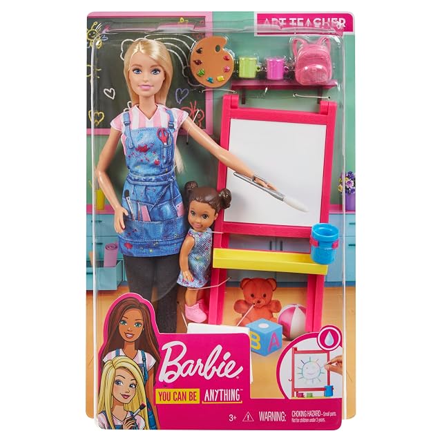 Foto 5 de 5 de Barbie Quiero Ser Maestra de Arte, Muñeca Rubia con Bebé y Accesorios (Mattel GJM29), Multicolor