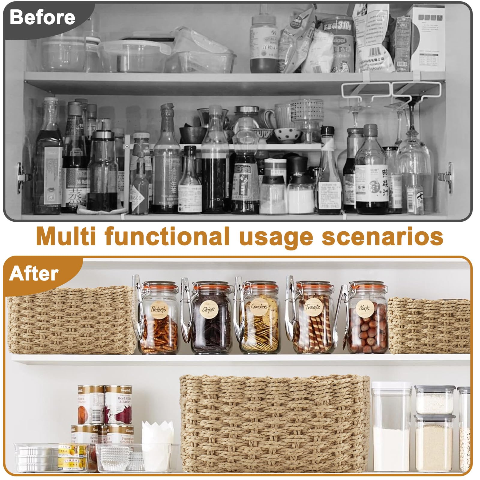 4 PCS Cestas Almacenaje Baño, Cestas Organizadoras Apilables, Cesta Mimbre Almacenaje Utilizar para Recoger Ropa, Juguetes y Cosméticos, para Cocinas, Dormitorios, Salas de Estar