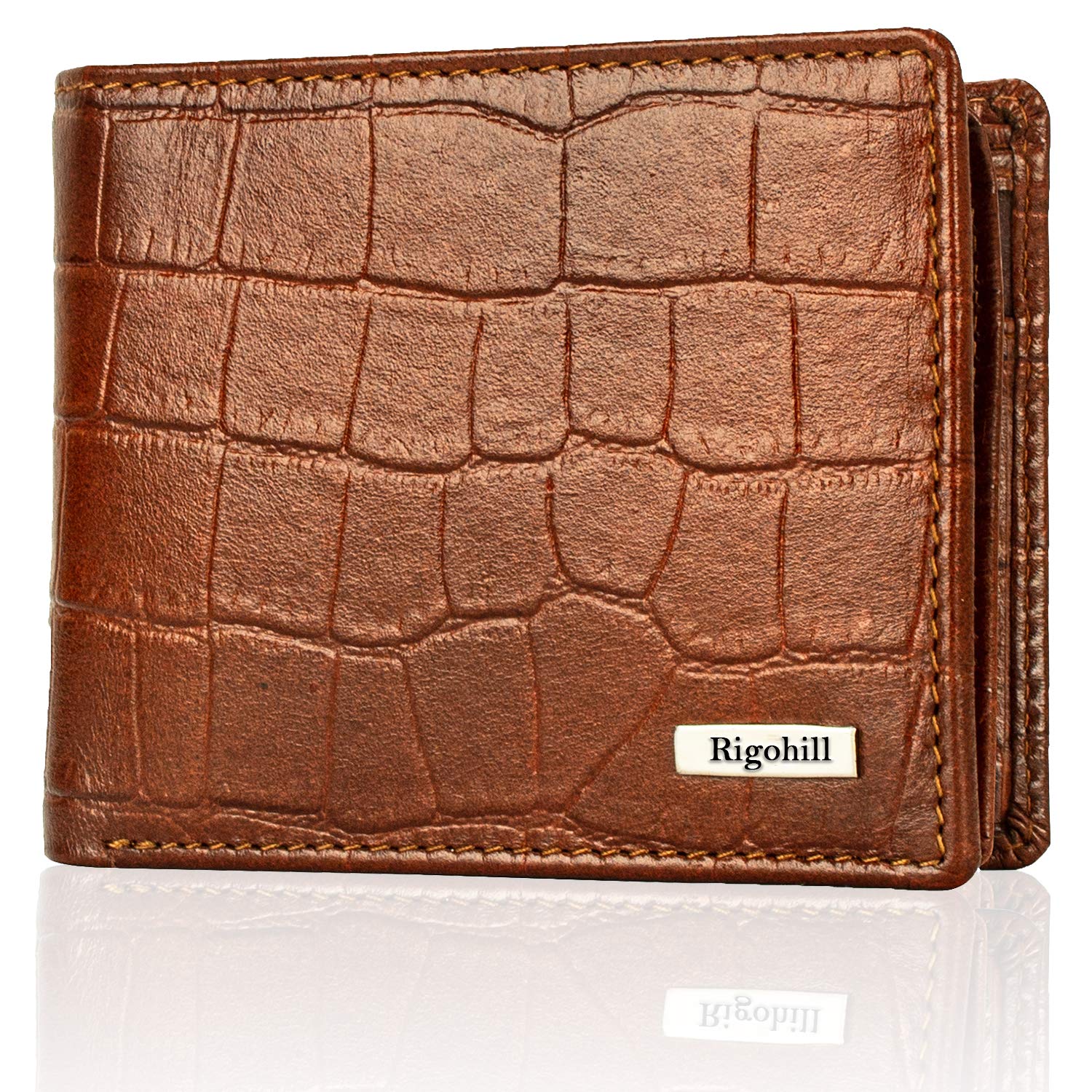 Rigohill Martin Mens Leather Wallet | Leather Wallet for Men | RFID Mens Wallet (Rust)