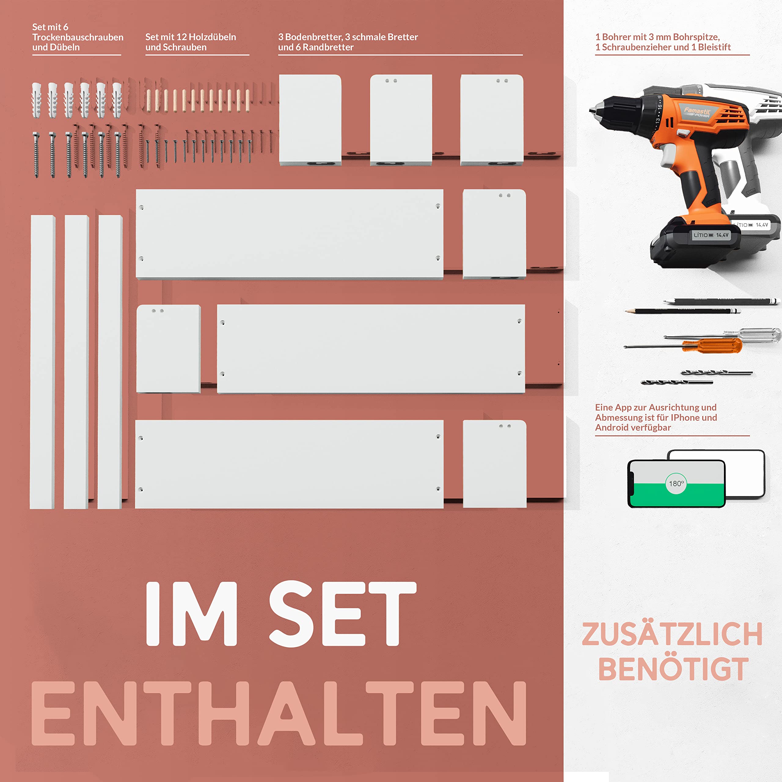 NATURE SUPPLIES Bücherregal Kinder, 3er-Set, Regal Kinderzimmer, Wandregal Kinderzimmer, ideal für Bücher und Spielzeug, Montessori Regal | Weiß