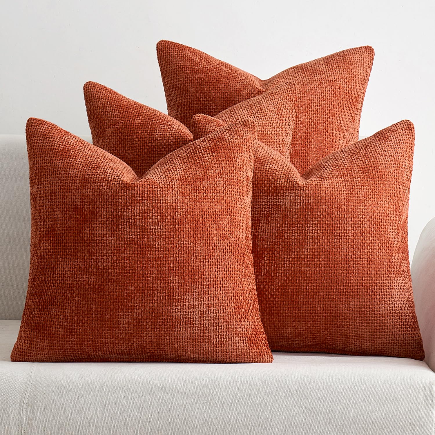 MIULEE Decorative Chenille Fall Pillow Covers Burnt Orange 18x18 Pack of 4