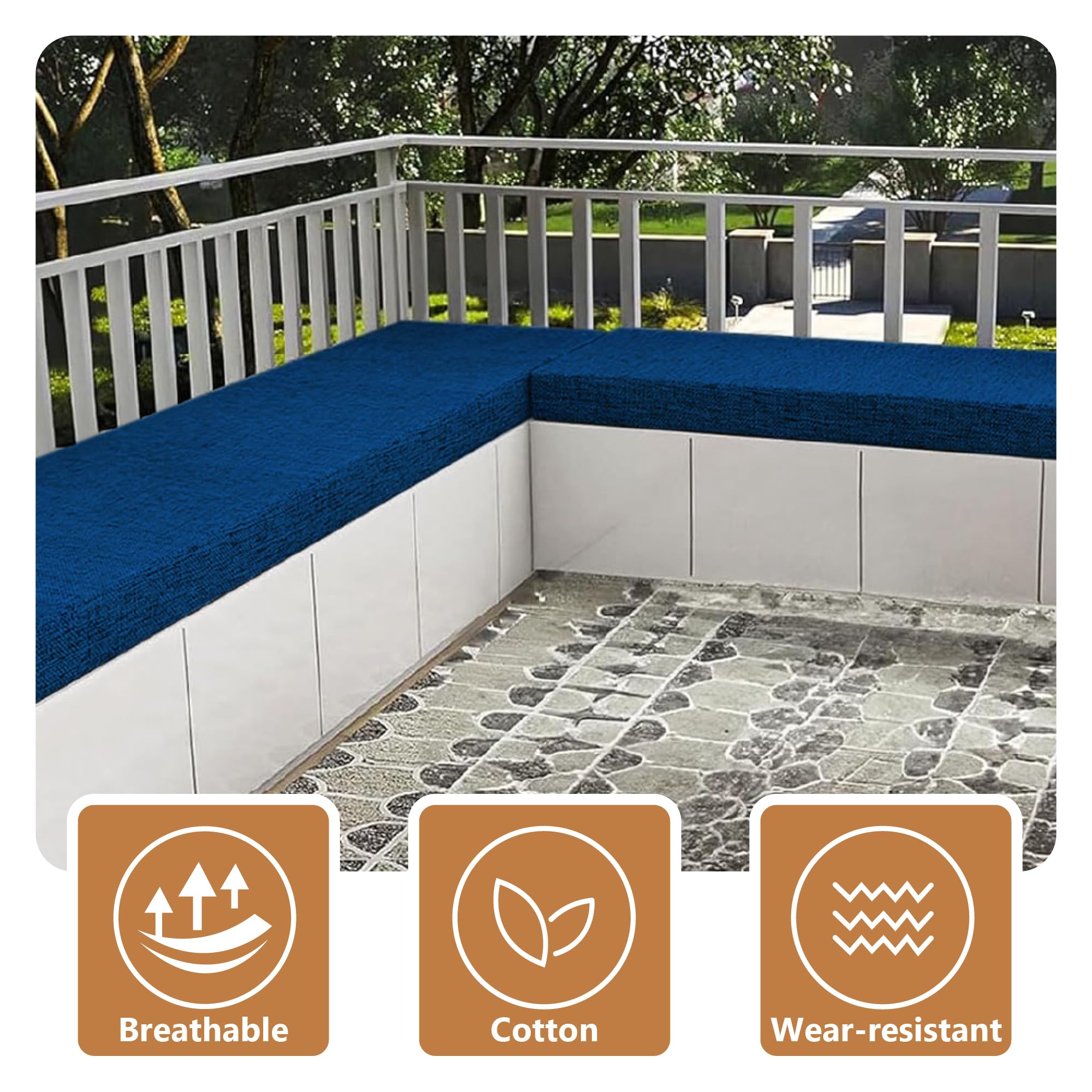 Coussin de Banc sur Mesure 40 x 60 cm Coussin Antidérapant Doux Lavable pour Banc D'Extérieur Lavable pour de Terrasse Balcon Banquette, Bleu