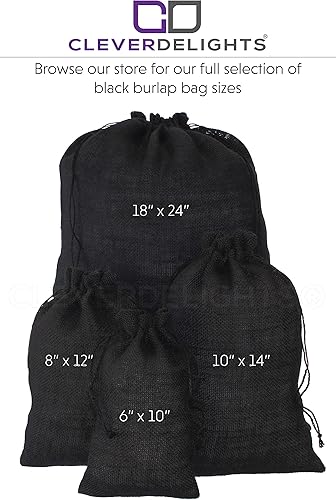 Miniatura 3 de CleverDelights Bolsas de arpillera negras de 18 x 24 pulgadas - Paquete de 10 sacos de yute con cordón de arpillera - 18 x 24 pulgadas