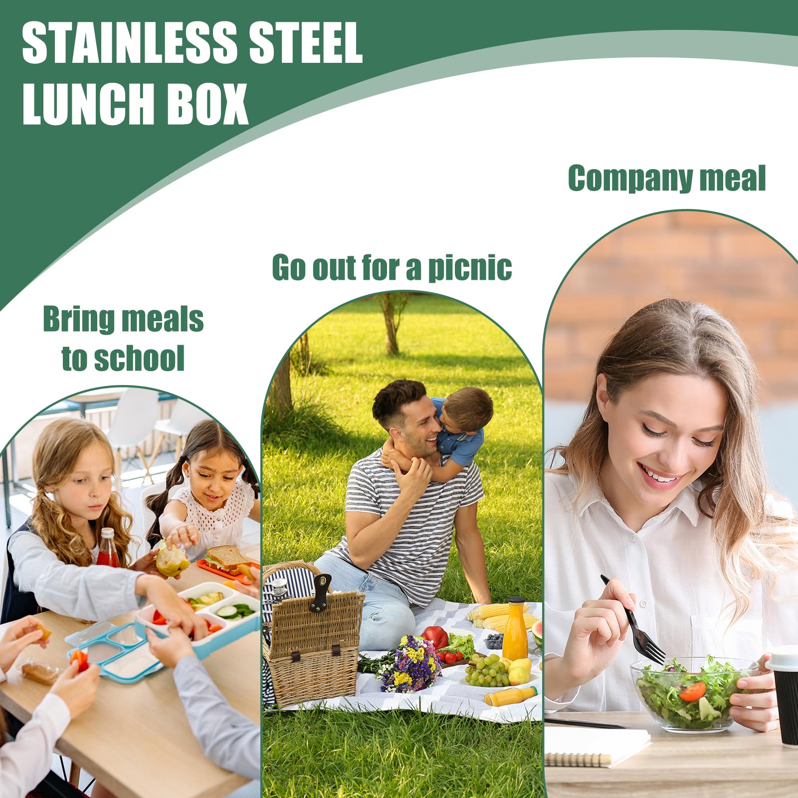 GOMETY 4 Pièces Boîtes à Déjeuner Inox 1400/850/550/550 ml, Lunch Box Acier Inoxydable Étanche avec Compartiments Amovibles, Boîte à Déjeuner Empilable pour Bureau École Pique-Nique