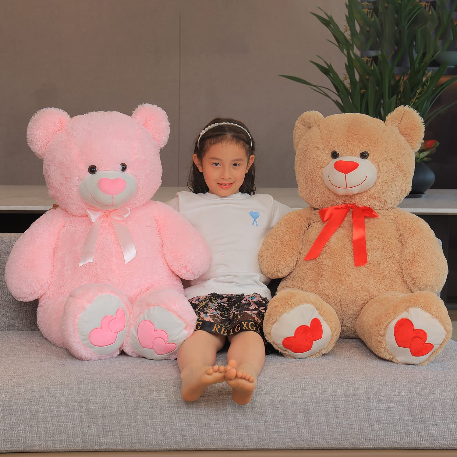 Giant Teddy Miś XL Duży Miś 110 cm Pluszowy Miś W Kształcie Serca Nos Pluszowy Prezent Urodziny Boże Narodzenie Walentynki Jasnobrązowy