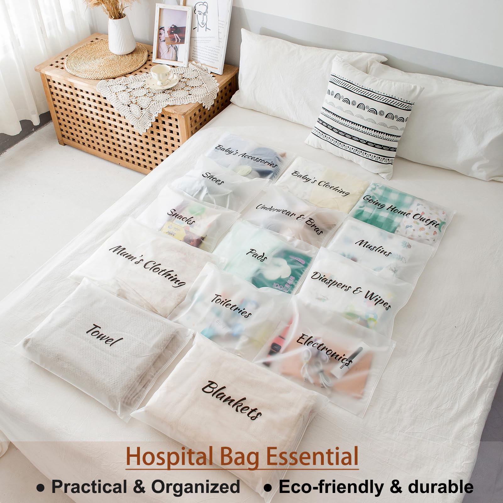 MANWU 14pcs Hospital Bags essentials for Labor and Diaper,Mom hospital bags Maternity Essentials,Maternity Organiser baggie,shower gift