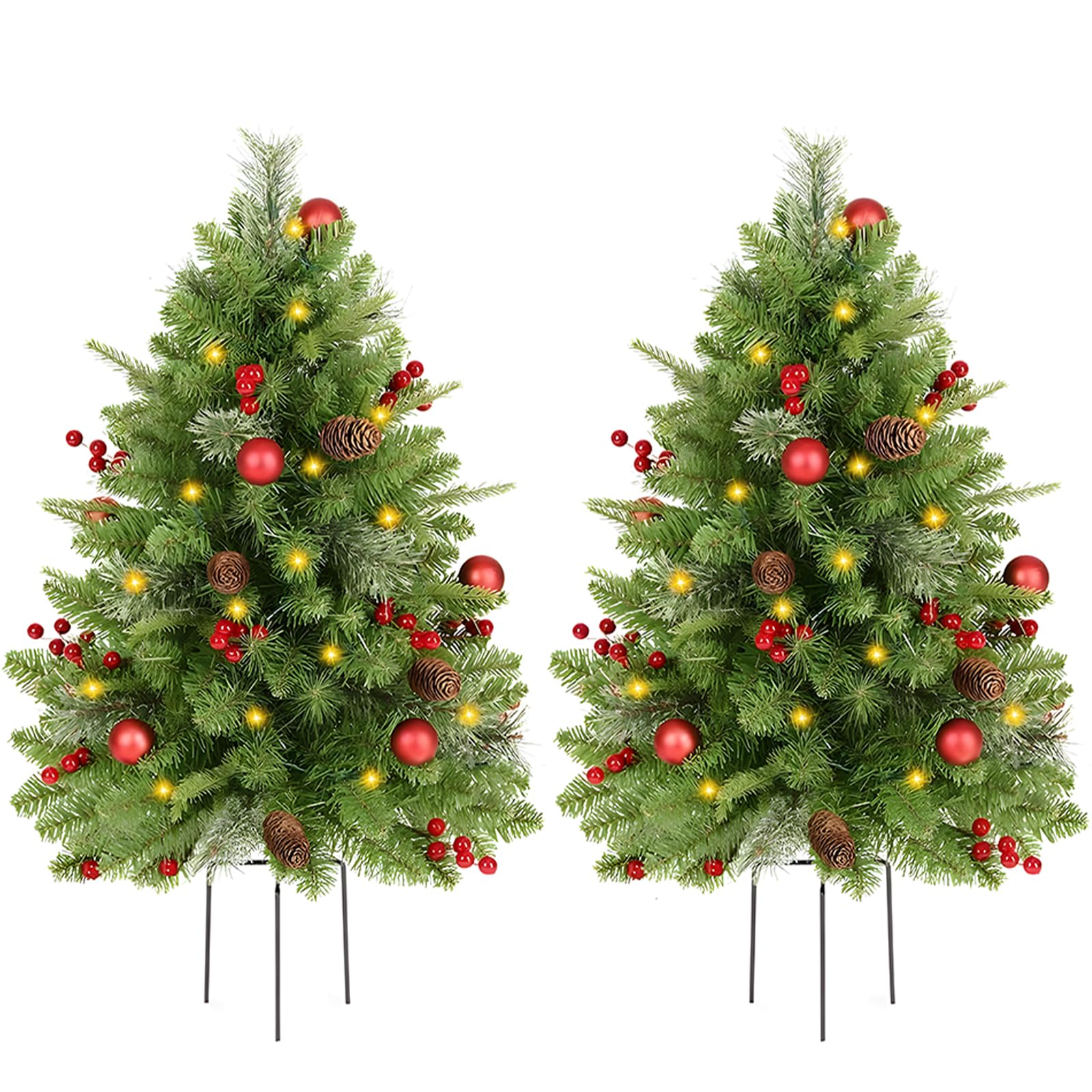 HOKEEPER Lot de 2 sapins de Noël artificiels de 90 cm avec éclairage LED | Sapin de Noël artificiel avec pommes de pin
