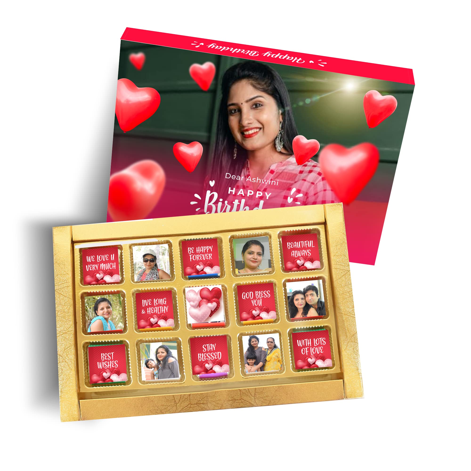 Katha Chocolates Birthday, Anniversary, Valentines Day Gift - Customized Personalized Photo Name Message Perfect Present Wife Husband Boyfriend Girlfriend (15 Cubes Assorted Chocolates Box) (B09PLK6Q88) Amazon Price History, Amazon Price Tracker