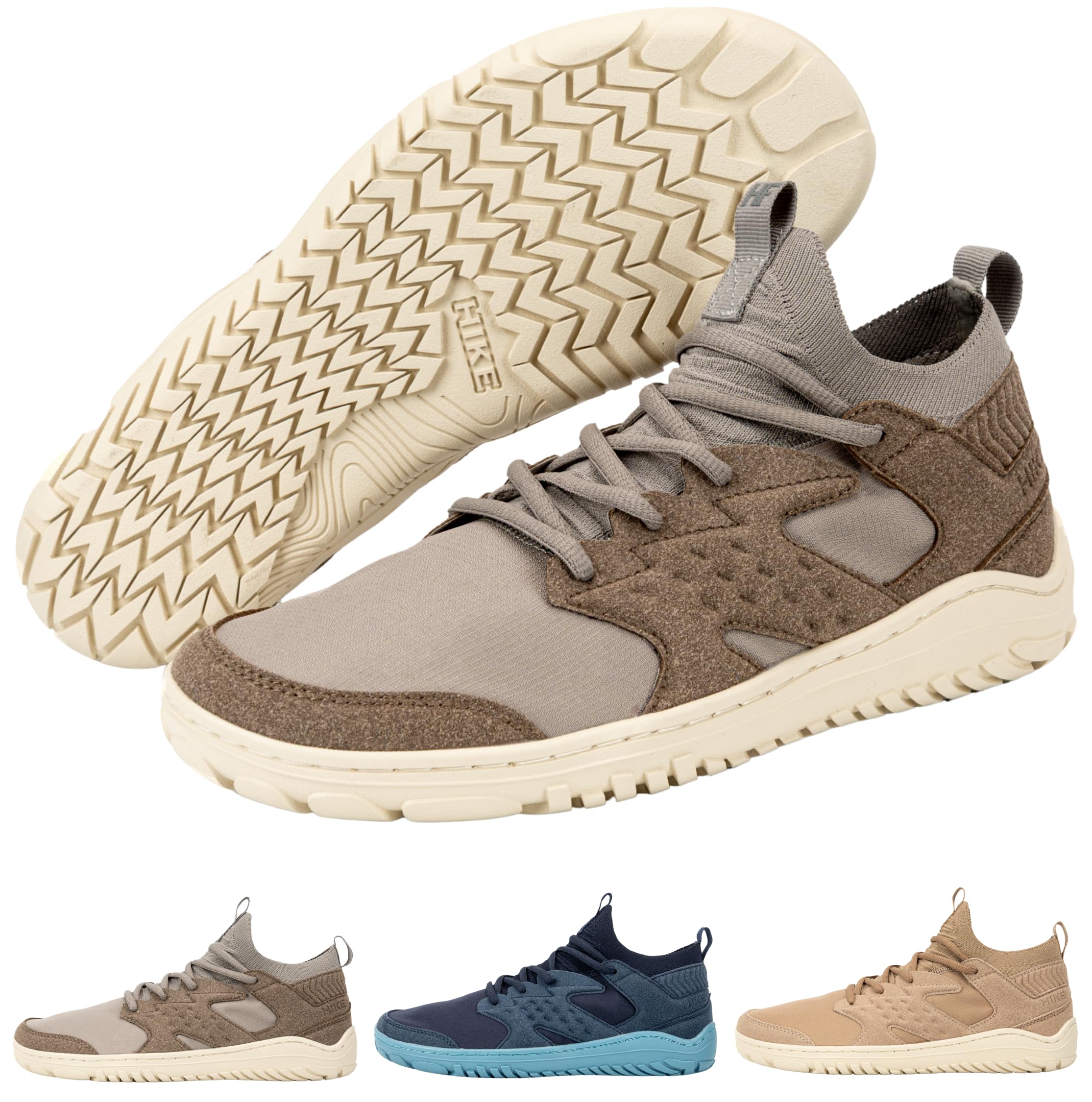 HIKE Sierra Peak Mid-Cut Barefoot Hiking Boots Men Women Zero-Drop Wide Toe Hiking Shoes for Rugged Terrain Natural