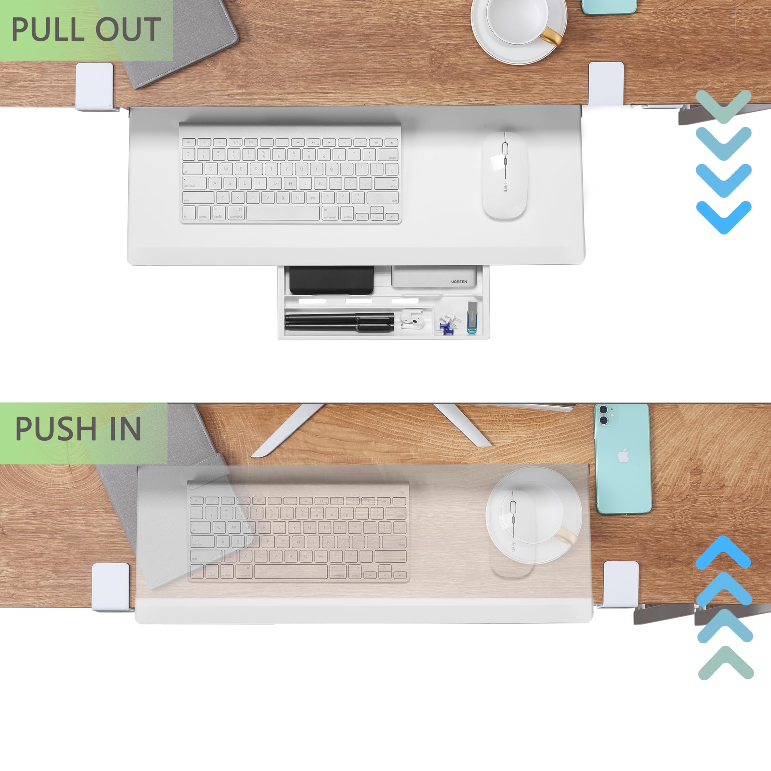 ETHU Bandeja para Teclado Bajo Mesa, Soporte para Teclado 500x300 mm con Abrazadera en C, Bandeja Teclado Deslizante y Ergonómica, Blanco