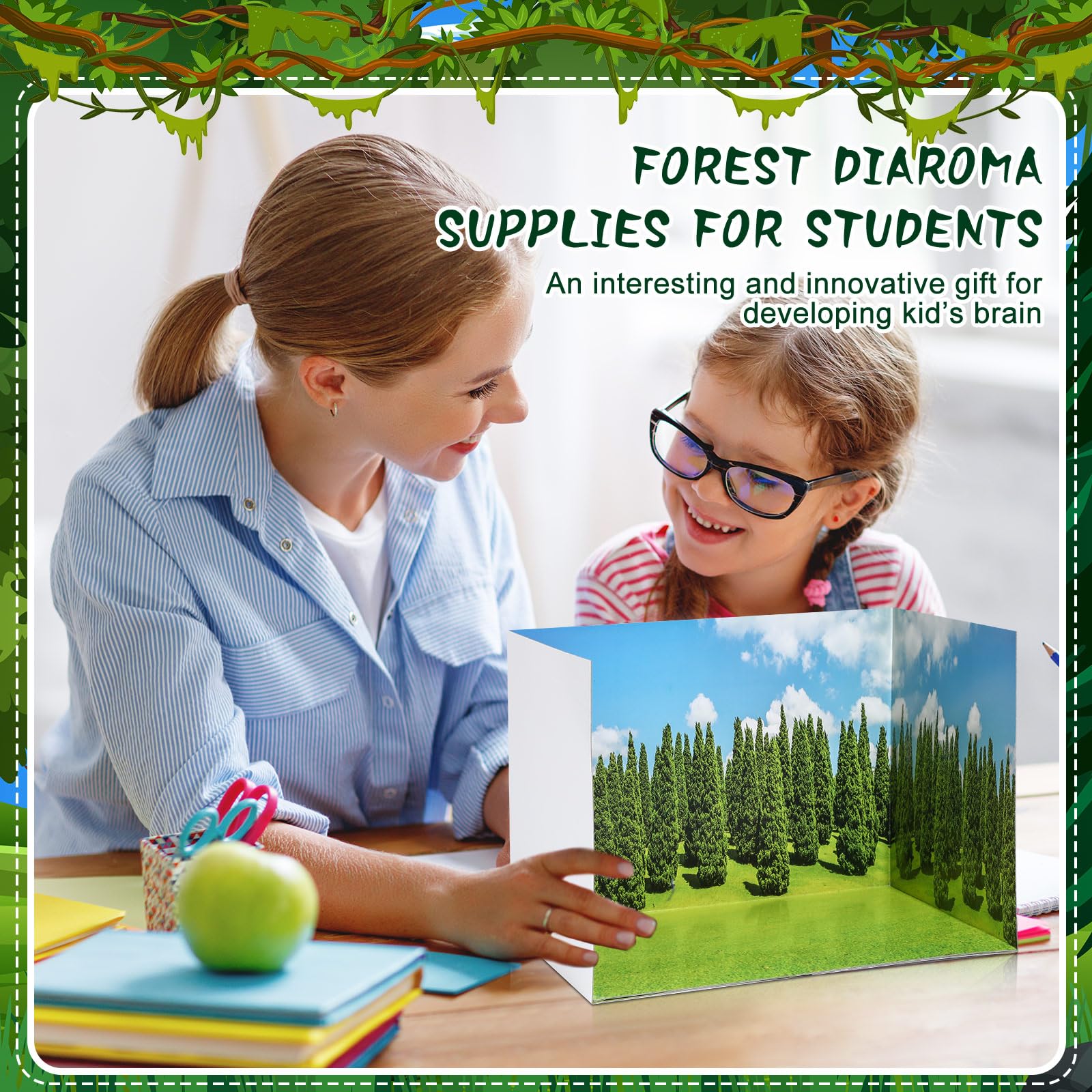 Trandraft 5 Pcs Diorama Kit Habitat Project Supplies with Double Sided Tapes Diorama Box for Display DIY Dollhouse Room, Jungle Style, 11.8 x 8.7 x 8.3 Inch - Image 4