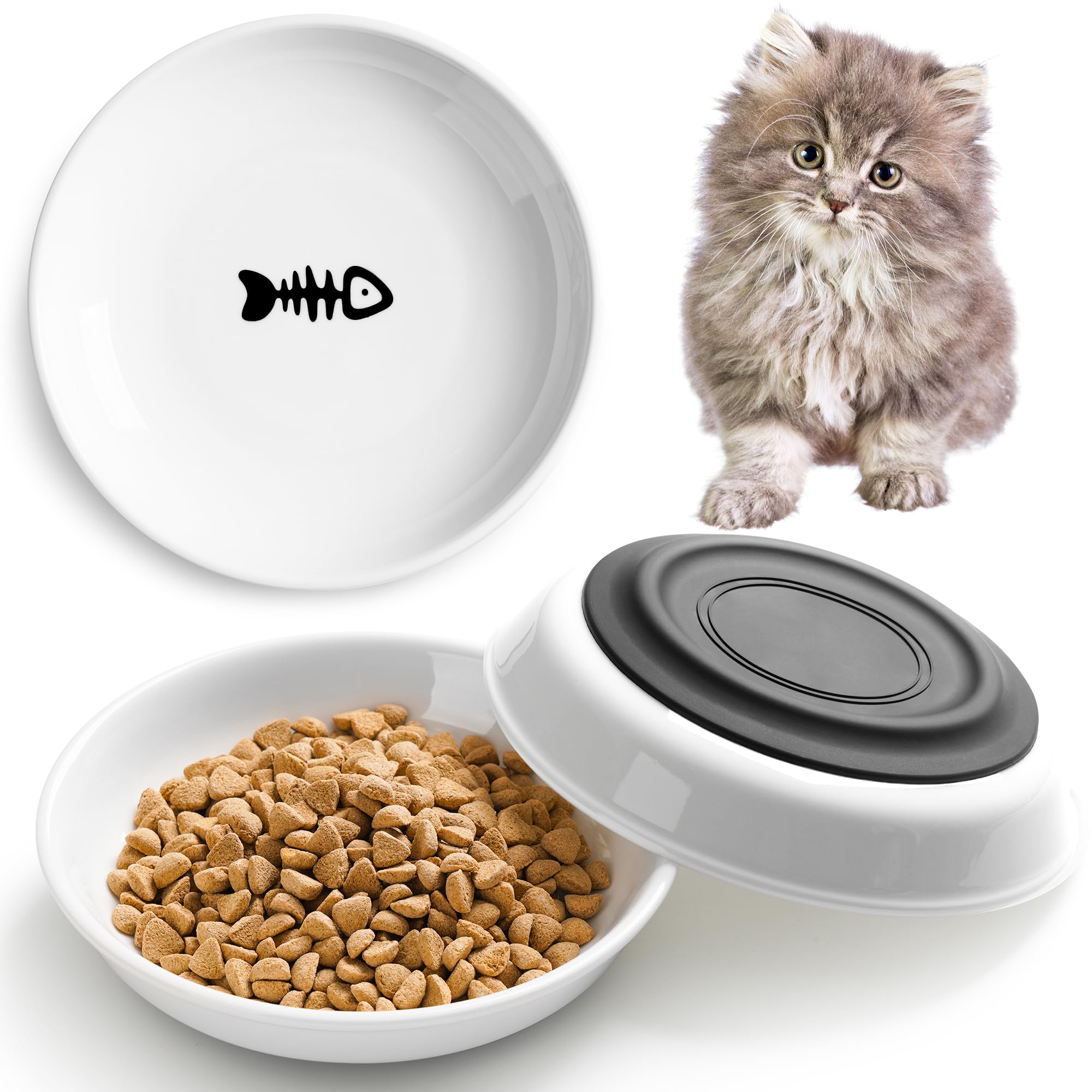 Ciotole per cibo per gatti, ciotole in ceramica per gatti con base in silicone antiscivolo, confezione da 6 piatti silenziosi e piatti per nutrire gatti, gattini e cani di piccola taglia