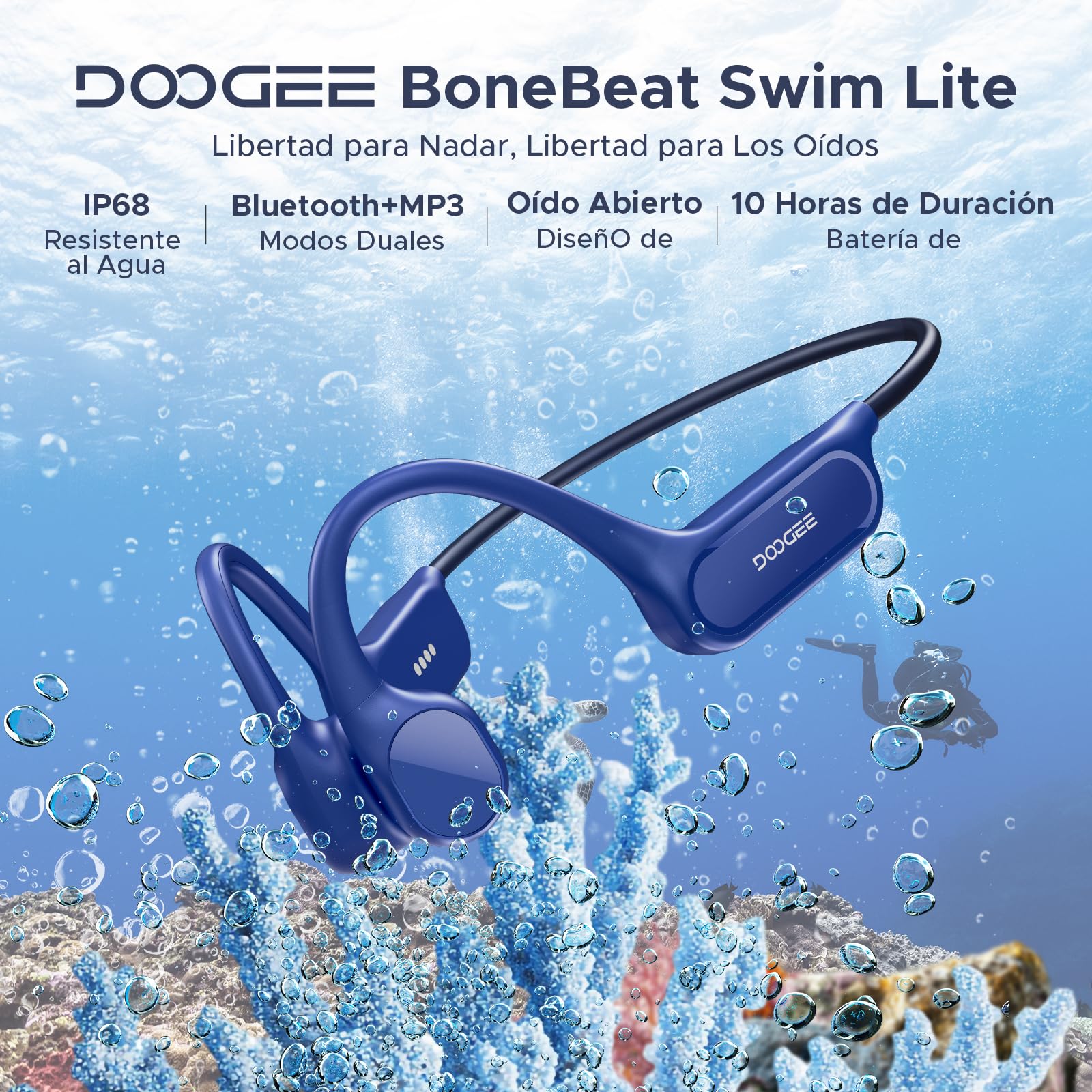 Auriculares Conduccion Osea IP68 Impermeable Auriculares Natacion,10H Auriculares para Correr BT5.4 de 32GB con Reproductor MP3 y Doble Modo para Ciclismo, Natación Subacuática y Fitness