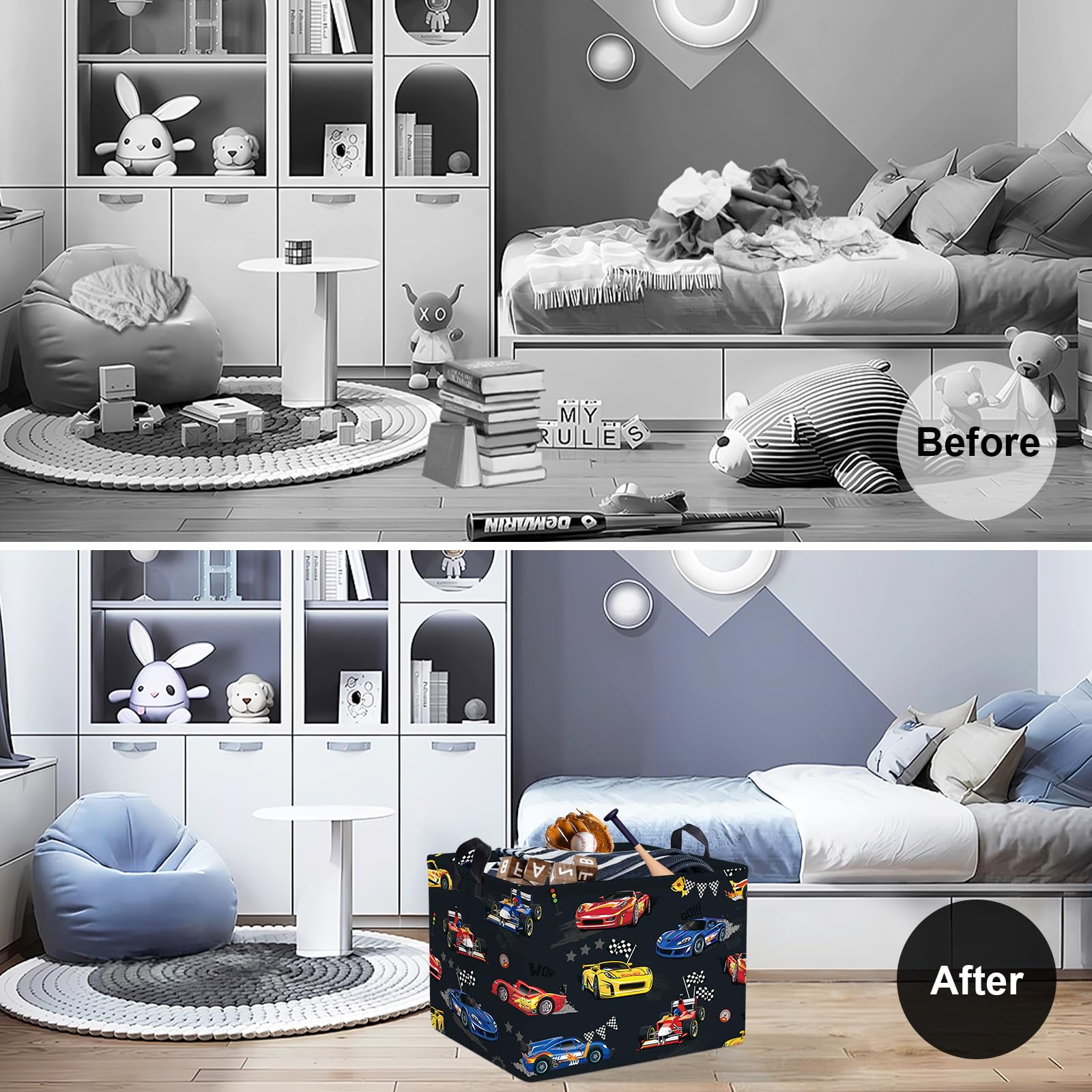 Clastyle Cestos Almacenaje Coche Carreras Cajas de Almacenaje Plegable Padres Ropa para Juguete Ropa Cesta Ropa Sucia para Baño, Gris, 40x30x30 cm