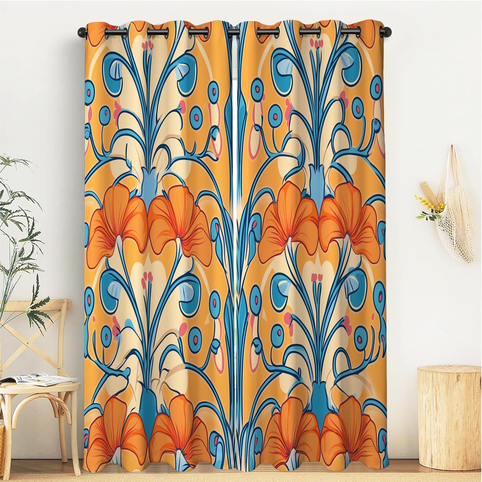 Rideaux occultants thermiques et phoniques orange vigne pour salon