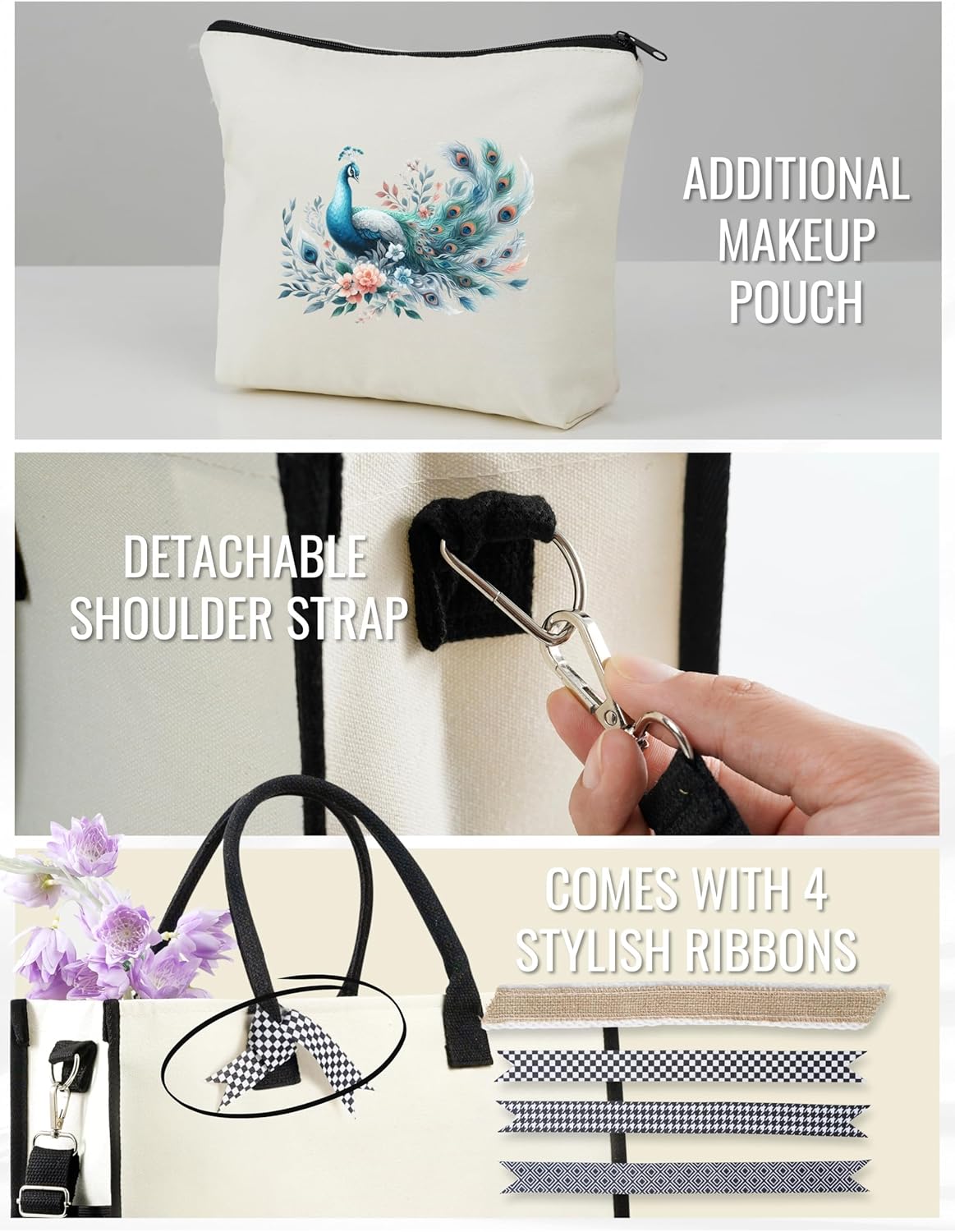 InnoBeta Peacock Gifts for Women, Peacock Tote Bag with Top Zipper Closure and Shoulder Strap for Christmas, Birthday, and Every Special Occasion - Image 5
