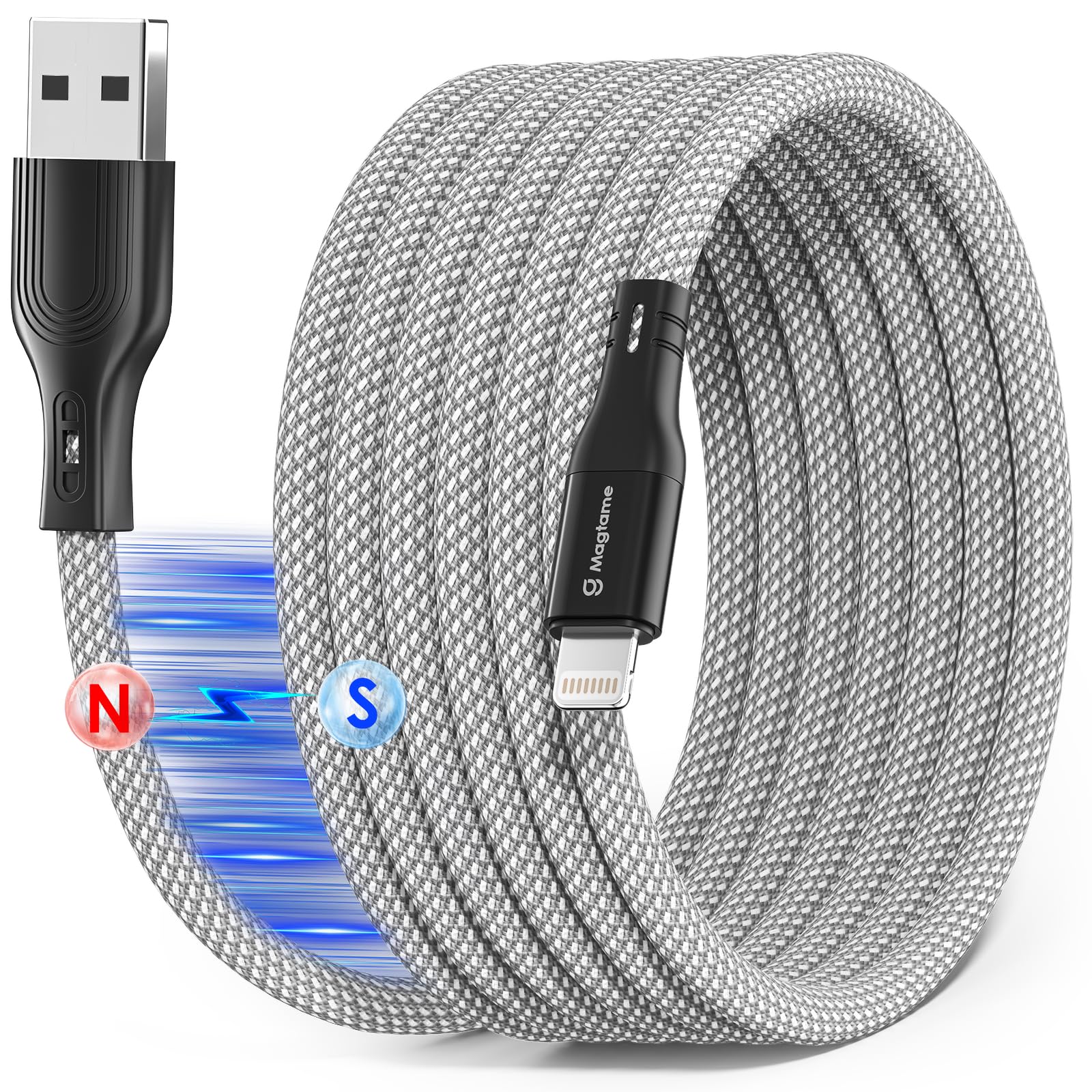 Magtame Magnetic Coiled Lightning Kabel, 1.5M MFi zertifiziertes Phone Kabel Schnellladen, einziehbares Datenübertragungskabel geflochten Kompatibel mit Phone 14 13 12 11 Pro Max XR XS