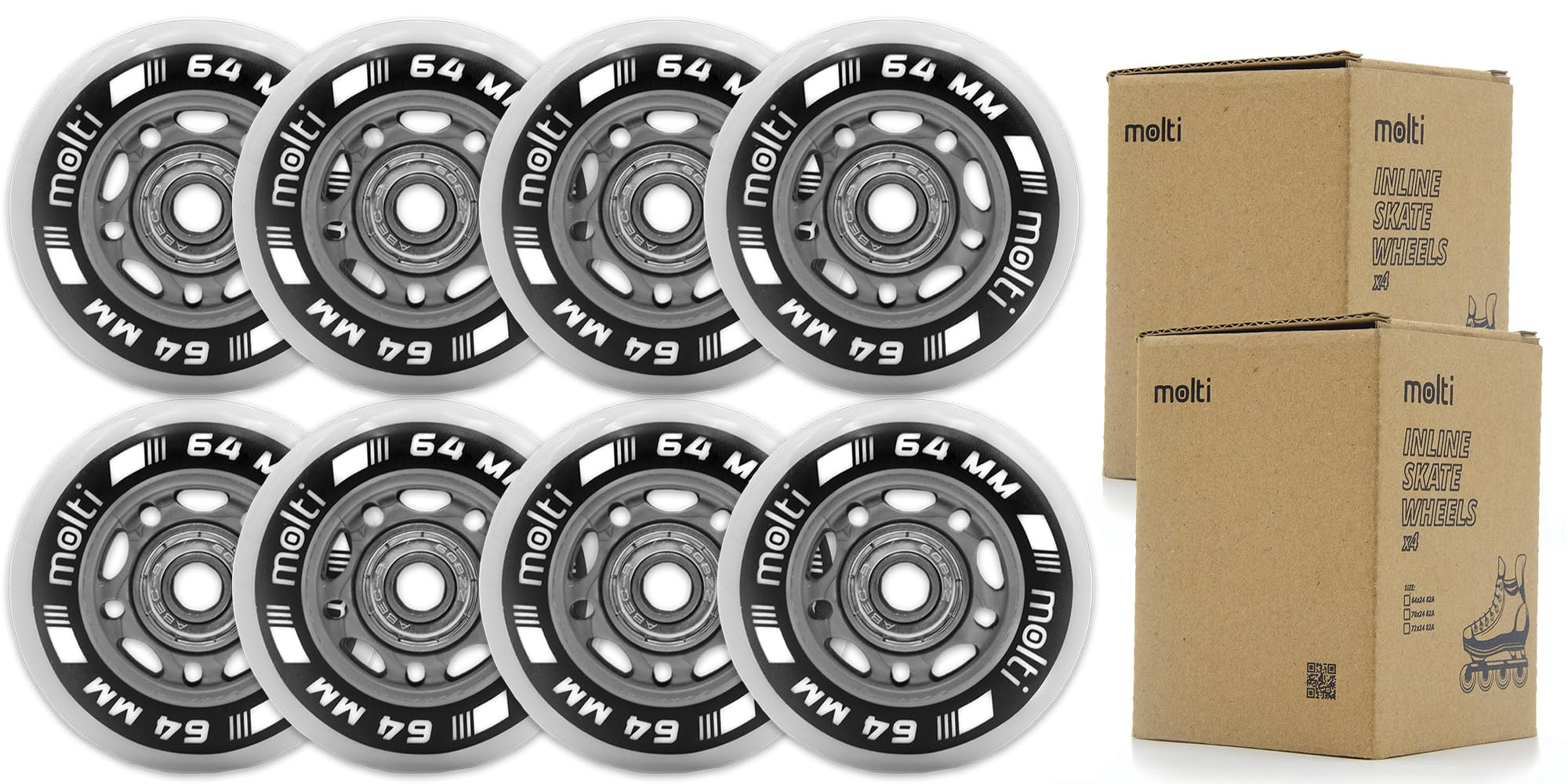 molti Räder mit Kugellager MOLTI ABEC9 8er- Pack Indoor-/Outdoor-Rollschuh Räder Inlin-Skates Freizeitspaß (weiß, 64 mm)