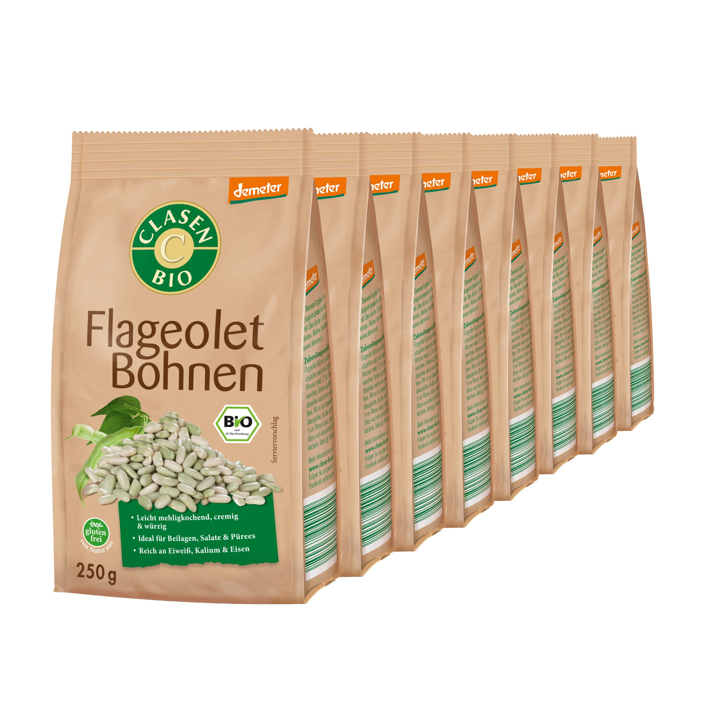 8x CLASEN BIO Demeter Flageolet Bohnen, getrocknet - 250 g