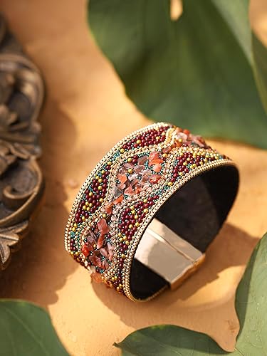 Miniatura 5 de MINACHI Pulsera bohemia retro para mujer, estilo punk, diamantes de imitación completos, cuentas hechas a mano, dije de personalidad, brazalete