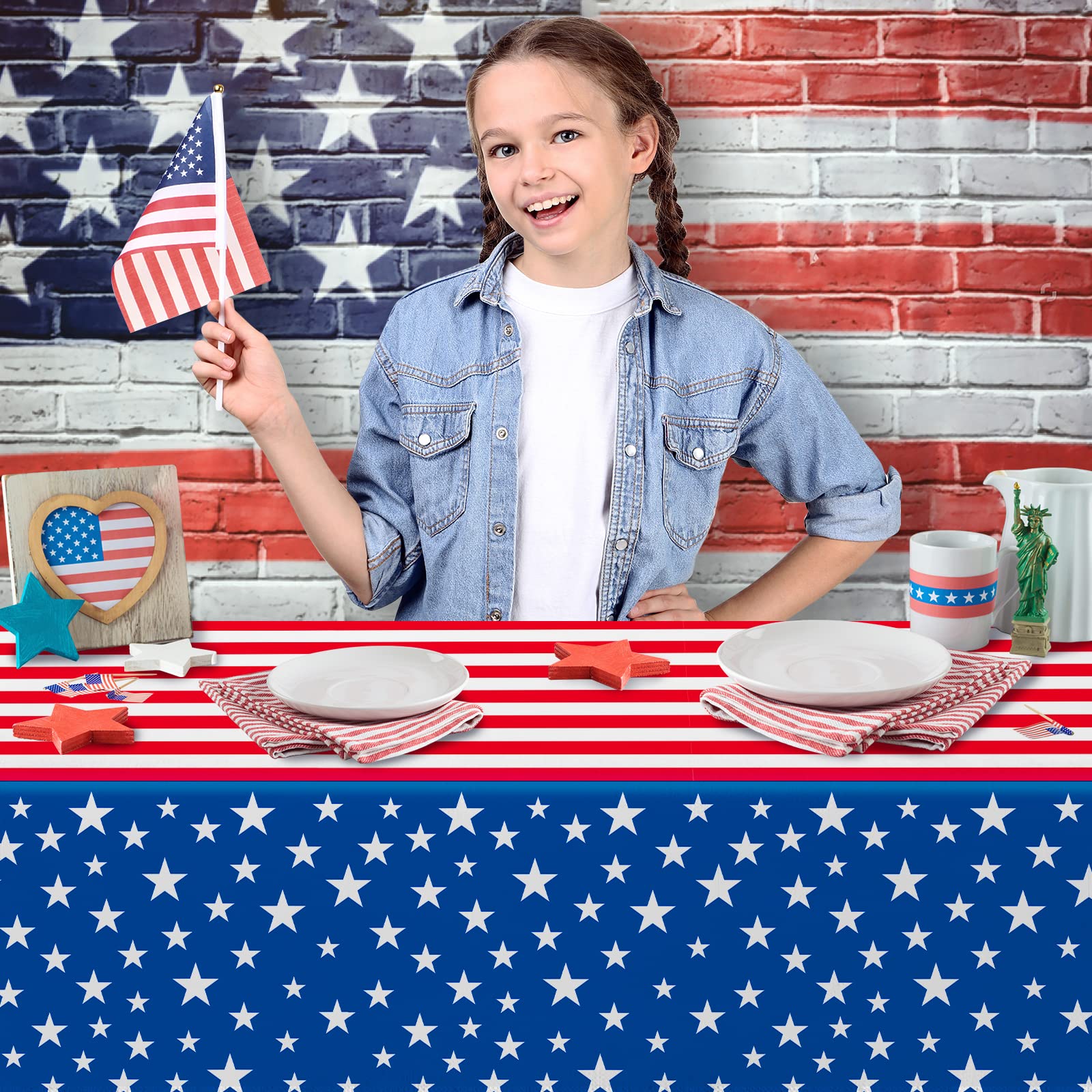 2Pcs Patriotic Tablecloth Disposable, Plastic Rectangle 4th of 2Pcs Patriotic Tablecloth Disposable, Plastic Rectangle 4th of