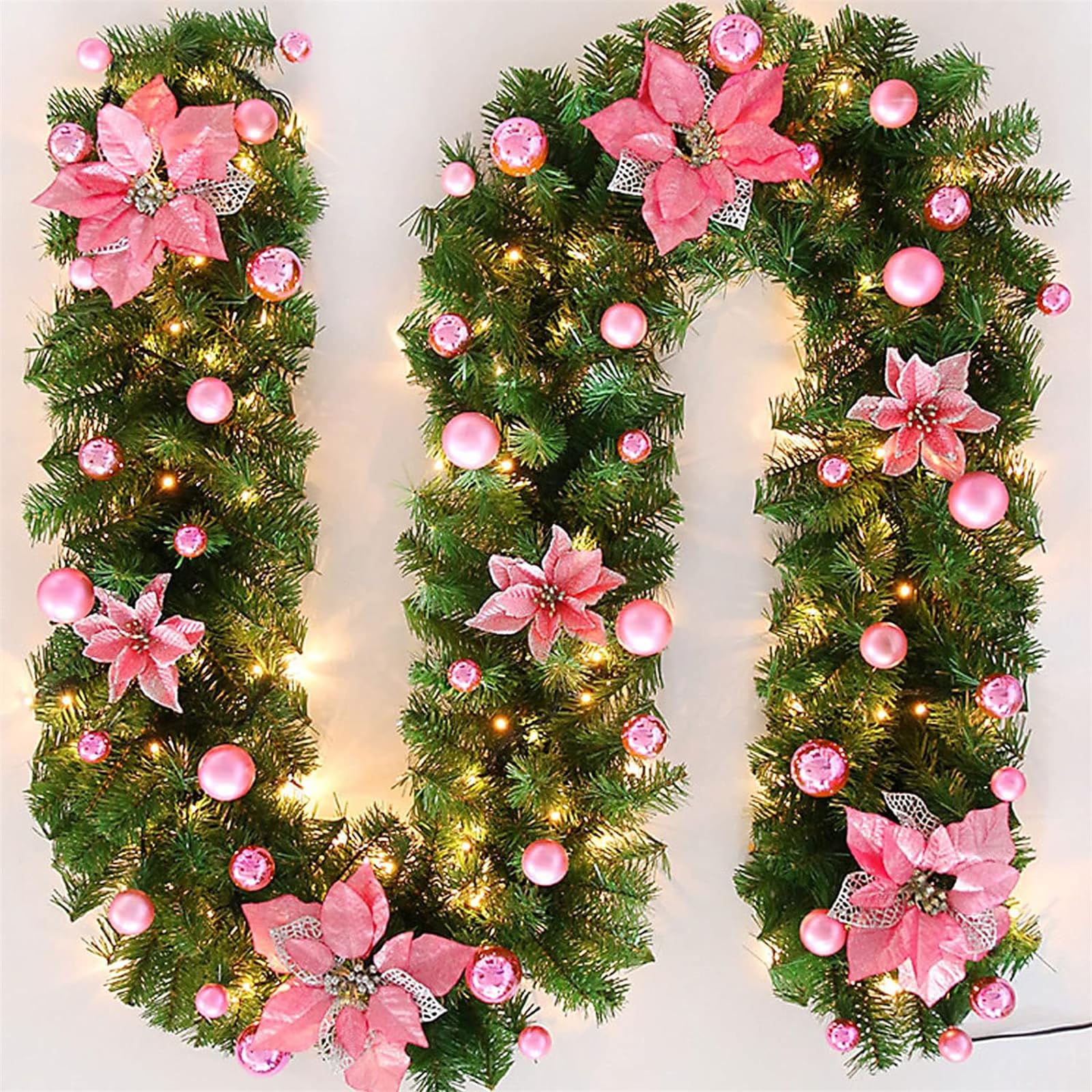 Weihnachtsgirlande, 2,7 m Weihnachts-Rattan, künstliche Blumenranken, Pflanzen, Innen- und Außenbereich, Garten, Kamin, Treppe, Tür, Weihnachtsgirlanden, Dekorationen, batteriebetrieben