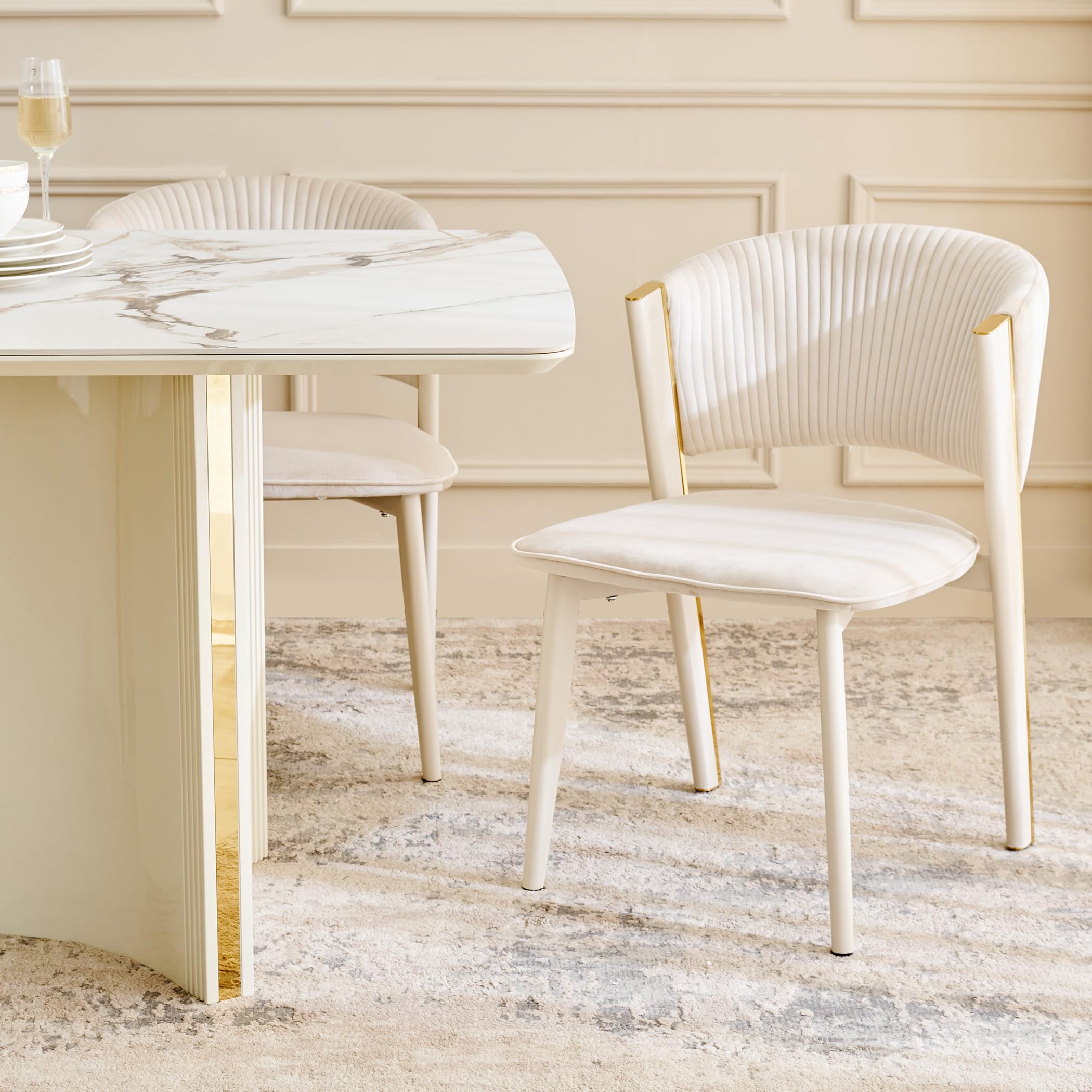 Home Centre Dining Chair Modern Metal 2 Dining Chairs | Metal Dining Chairs for Dining Room|(Cream) 1 Year Warranty-image-36